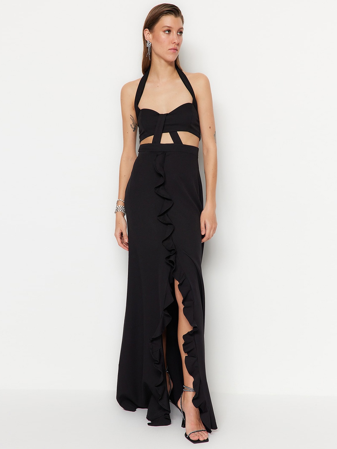 

Trendyol Halter Neck A-Line Maxi Dress, Black