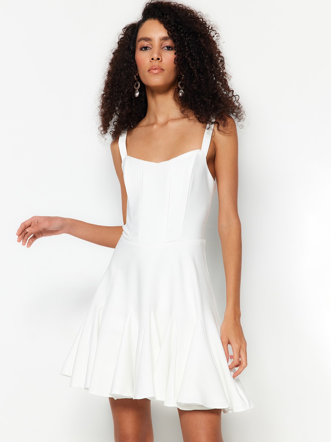 

Trendyol Shoulder Straps Fit & Flare Mini Dress, White