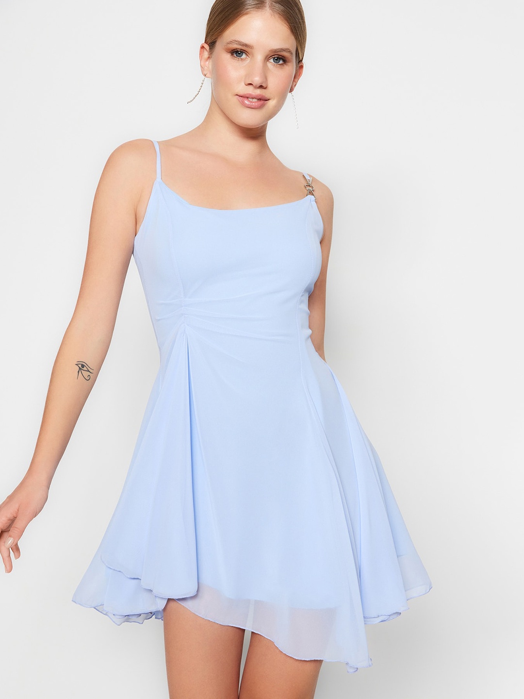 

Trendyol Shoulder Straps Fit & Flare Mini Dress, Blue