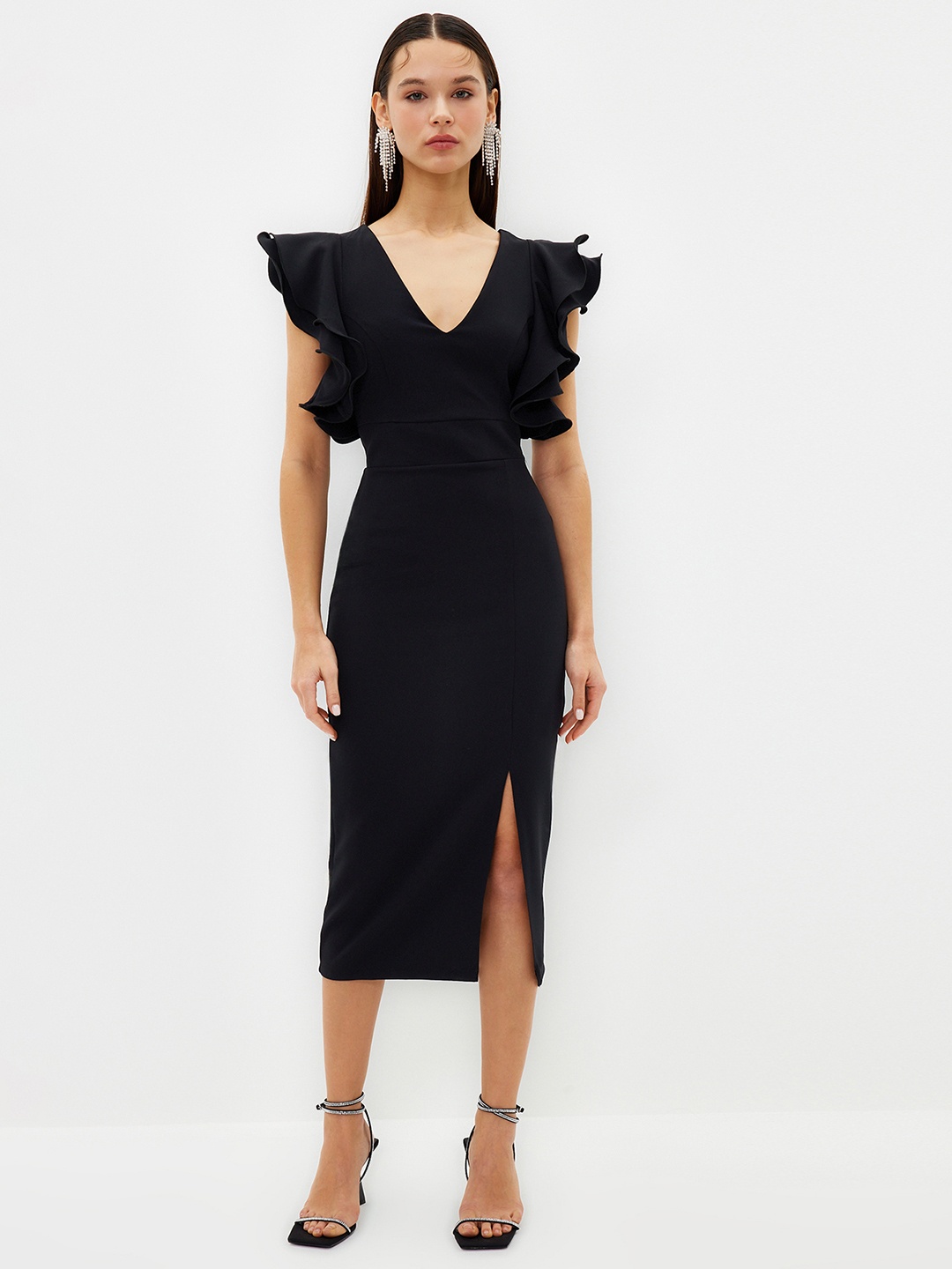 

Trendyol Flutter Sleeve Sheath Midi Dress, Na