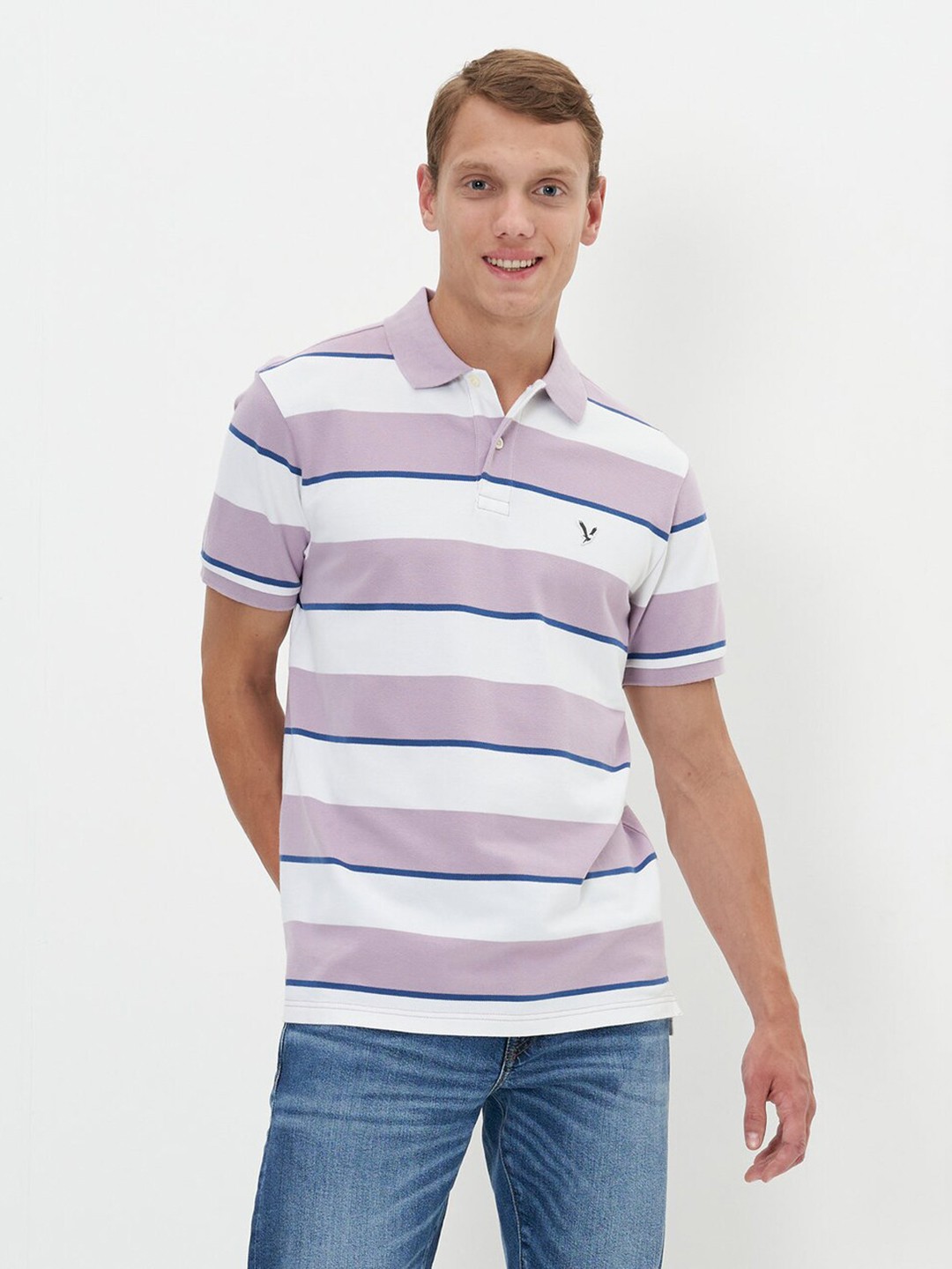 

AMERICAN EAGLE OUTFITTERS Striped Polo Collar Cotton Regular Fit Casual T-shirt, Multi