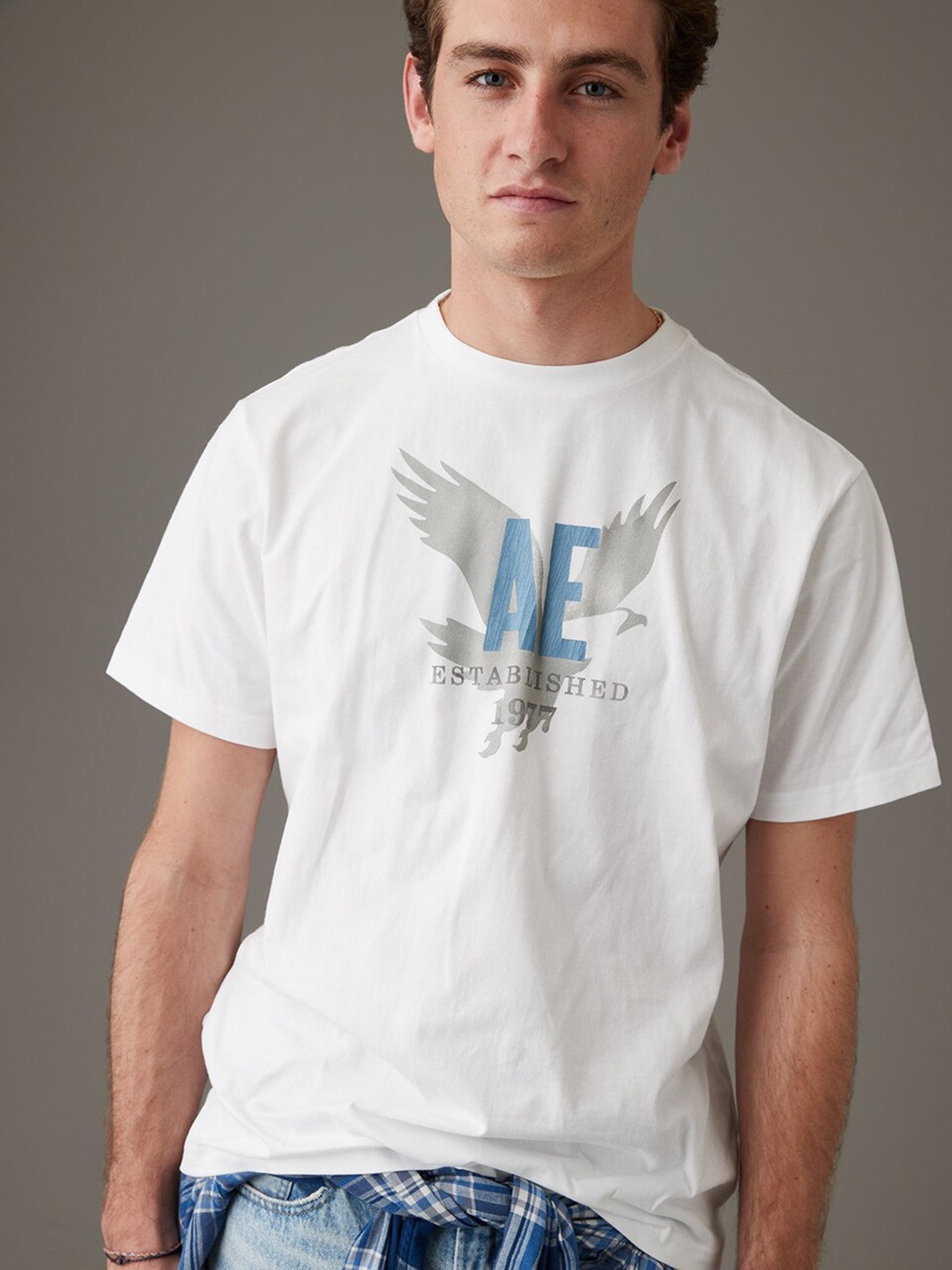 

AMERICAN EAGLE OUTFITTERS Typography Printed Round Neck Pockets T-shirt, White
