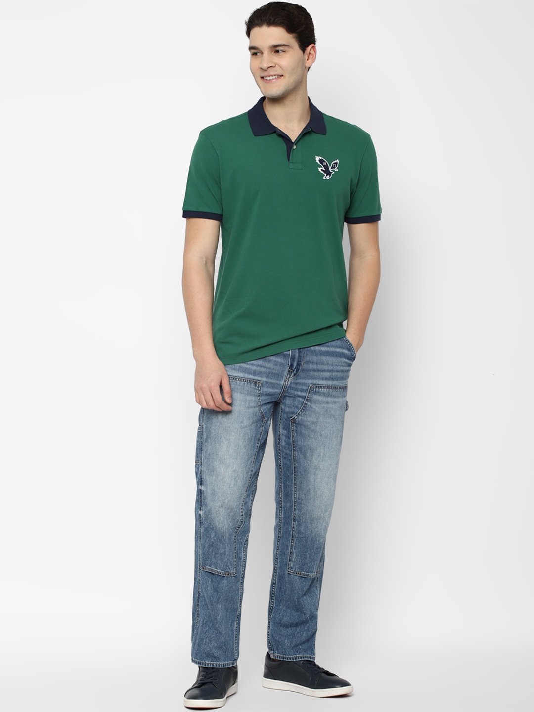 

AMERICAN EAGLE OUTFITTERS Graphic Polo Collar Half Sleeves Applique Cotton Casual T-shirt, Green