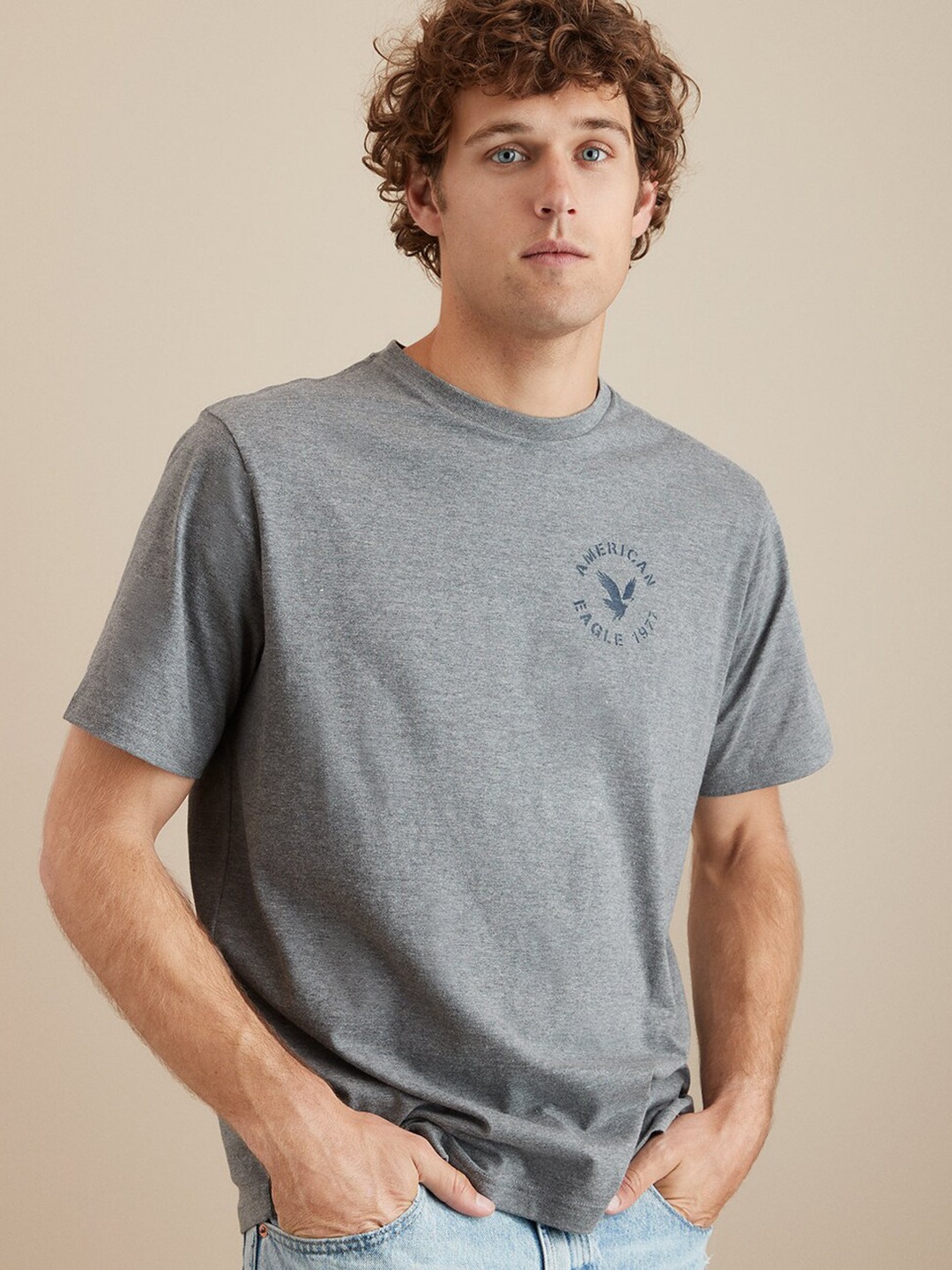 

AMERICAN EAGLE OUTFITTERS Cotton Round Neck Pockets T-shirt, Grey