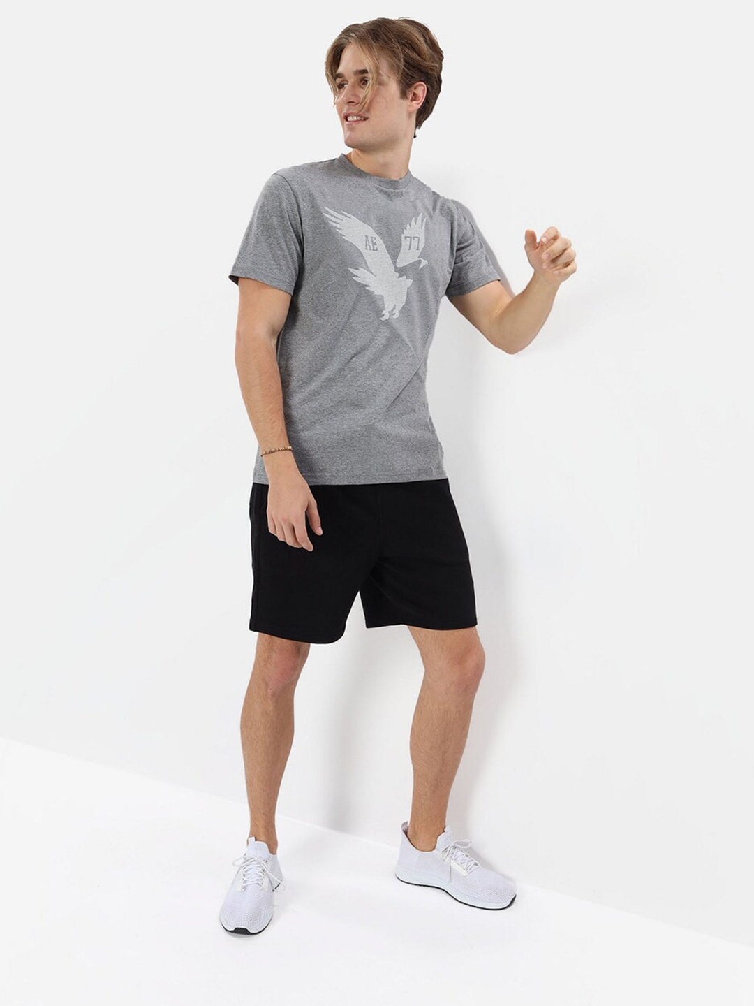 

AMERICAN EAGLE OUTFITTERS Graphic Printed Round Neck Short Sleeves Cotton T-shirt, Grey