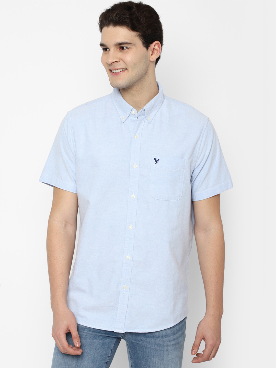 

AMERICAN EAGLE OUTFITTERS Short-Sleeves Casual Button-Up Shirt, Blue