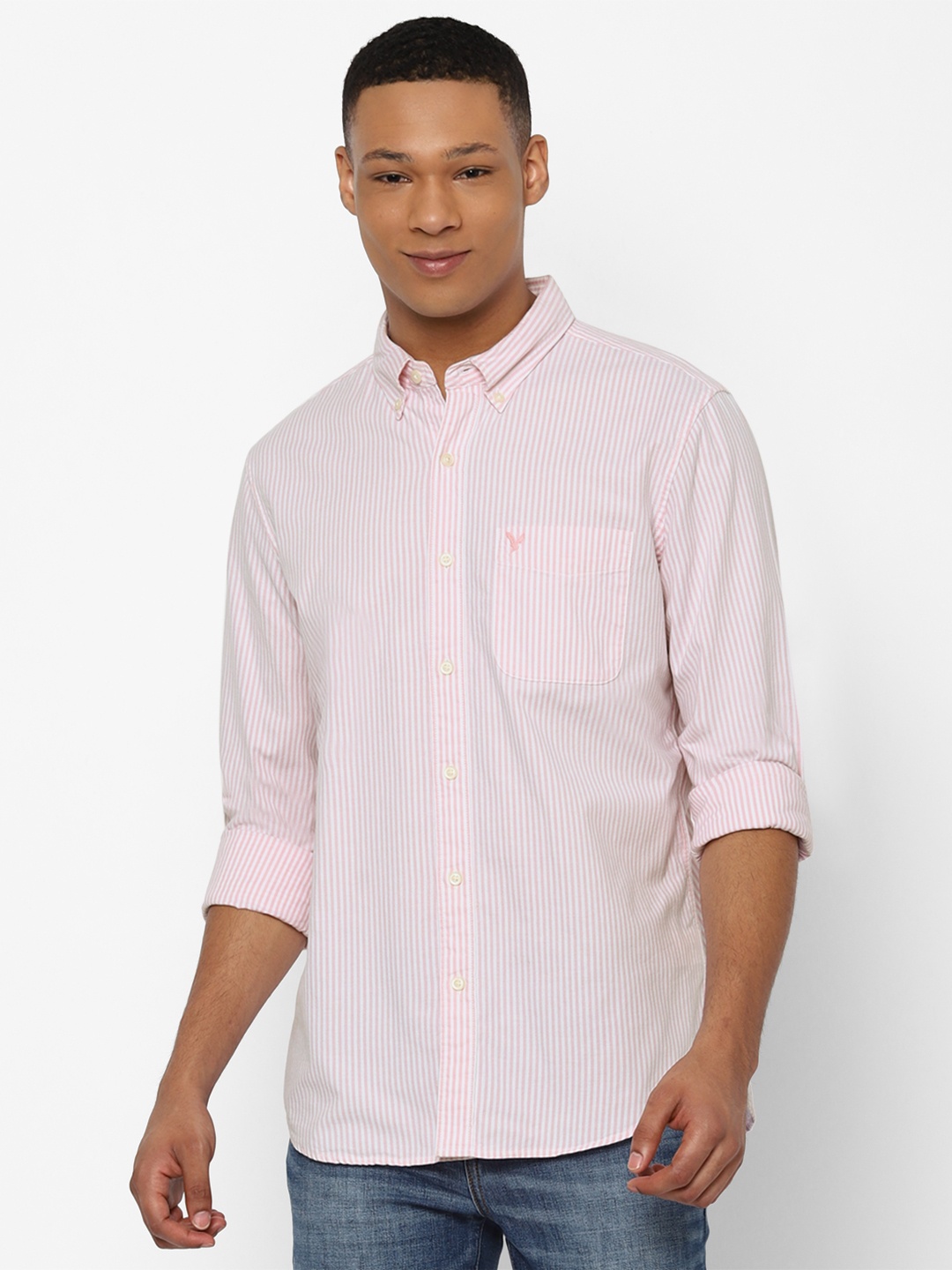 

AMERICAN EAGLE OUTFITTERS Pinstripes Opaque Striped Casual Shirt, Pink