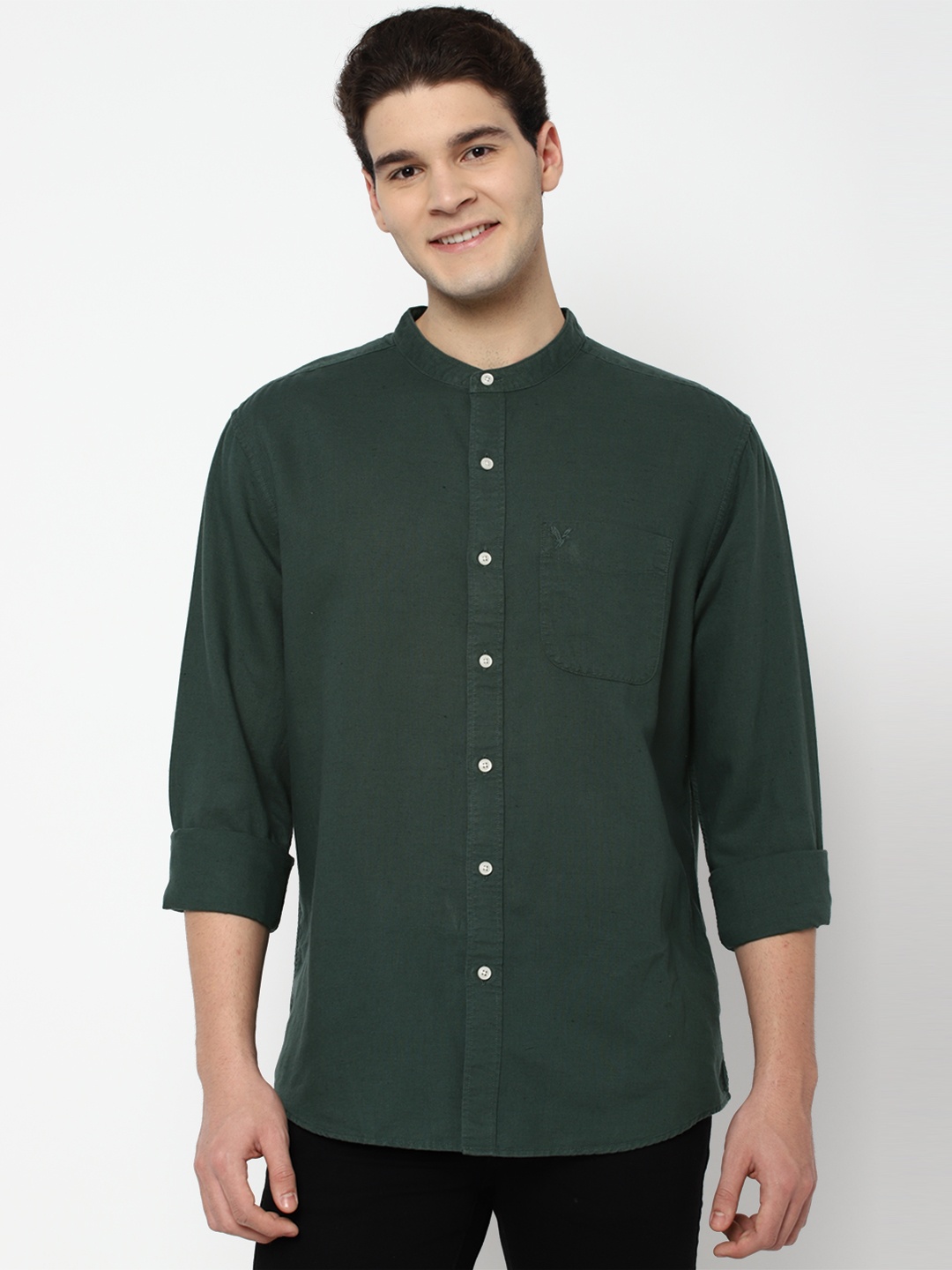 

AMERICAN EAGLE OUTFITTERS Mandarin Collar Opaque Casual Shirt, Green