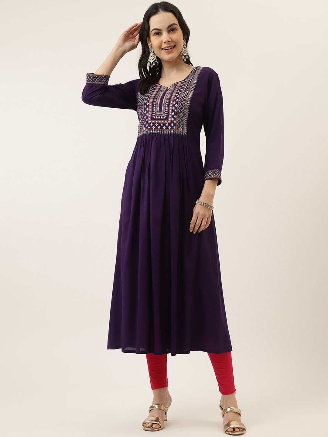 

Mandvi Embroidered Mirror Work Anarkali Kurta, Purple