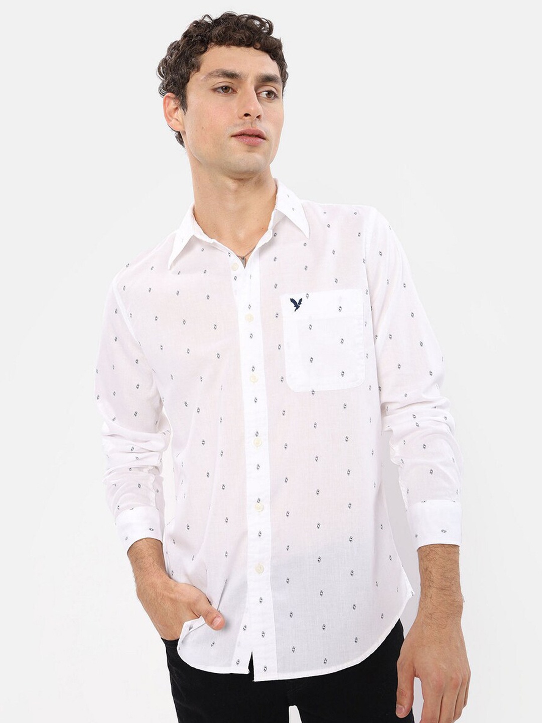 

AMERICAN EAGLE OUTFITTERS Men Opaque Printed Casual Shirt, White