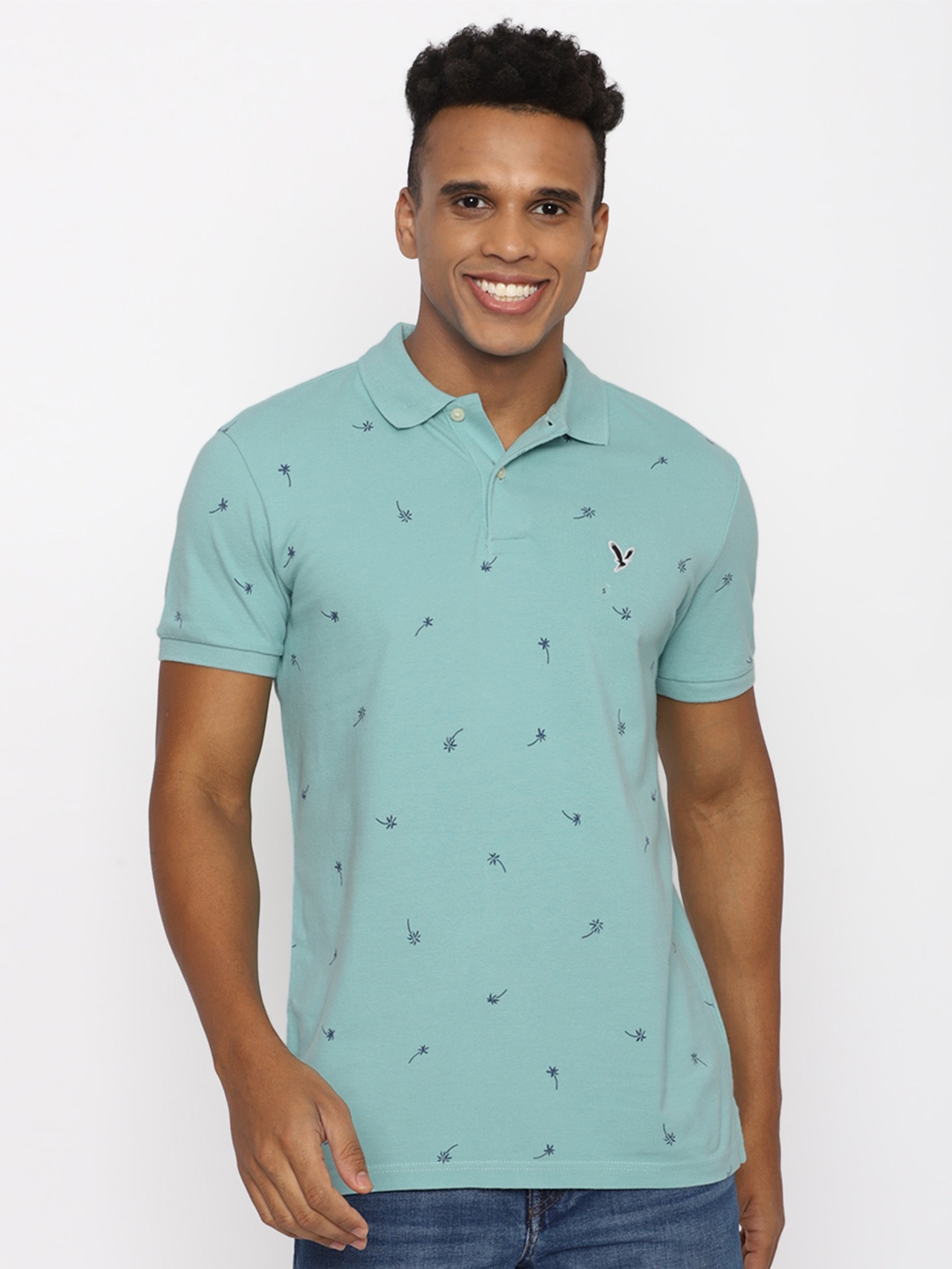 

AMERICAN EAGLE OUTFITTERS Men Printed Polo Collar Pockets T-shirt, Blue