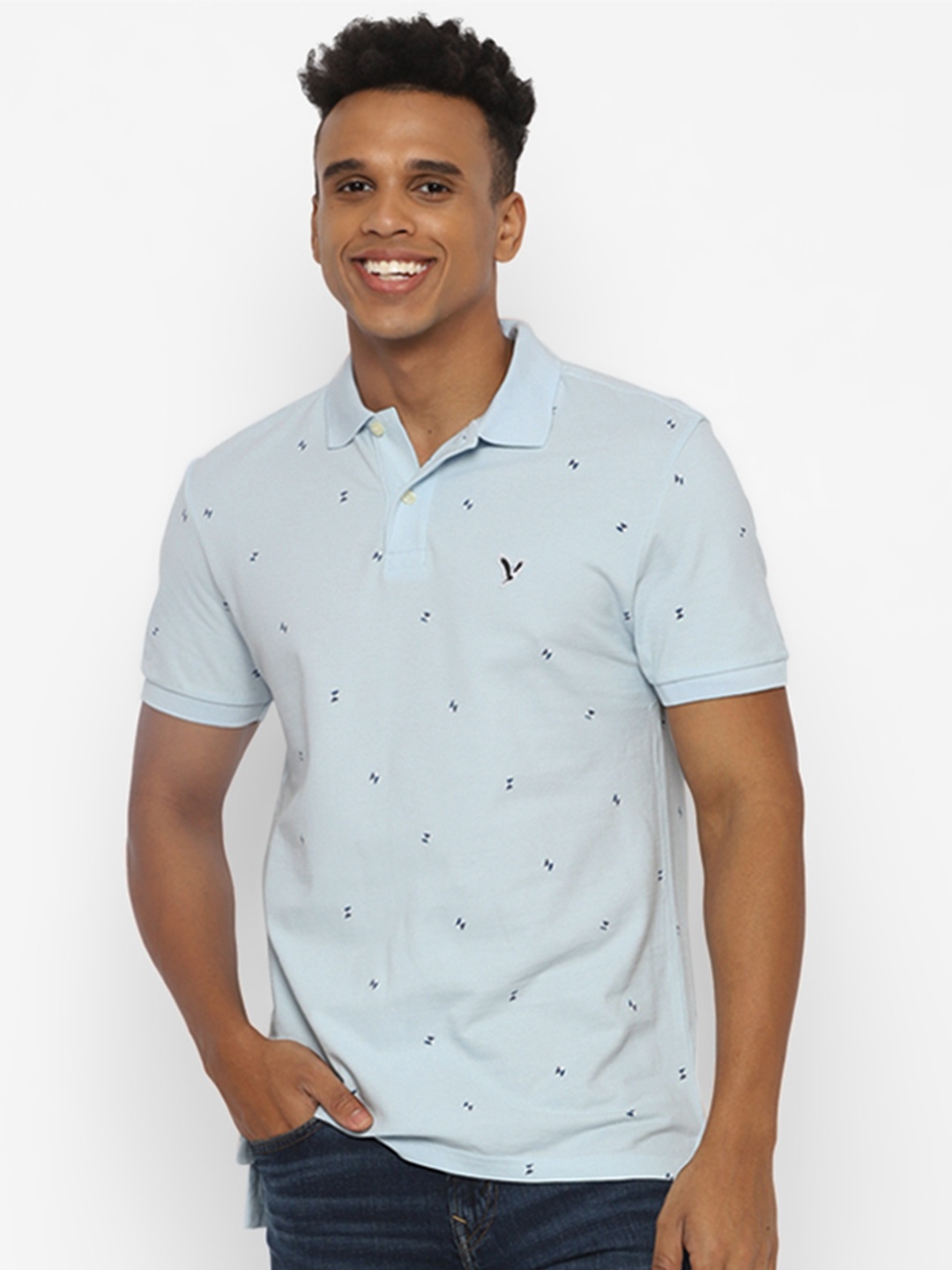 

AMERICAN EAGLE OUTFITTERS Men Printed Polo Collar Pockets T-shirt, Blue
