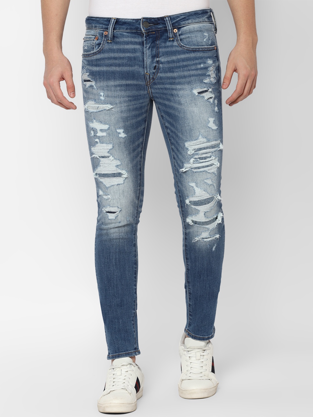 

AMERICAN EAGLE OUTFITTERS Men Skinny Fit Highly Distressed Heavy Fade Jeans, Blue