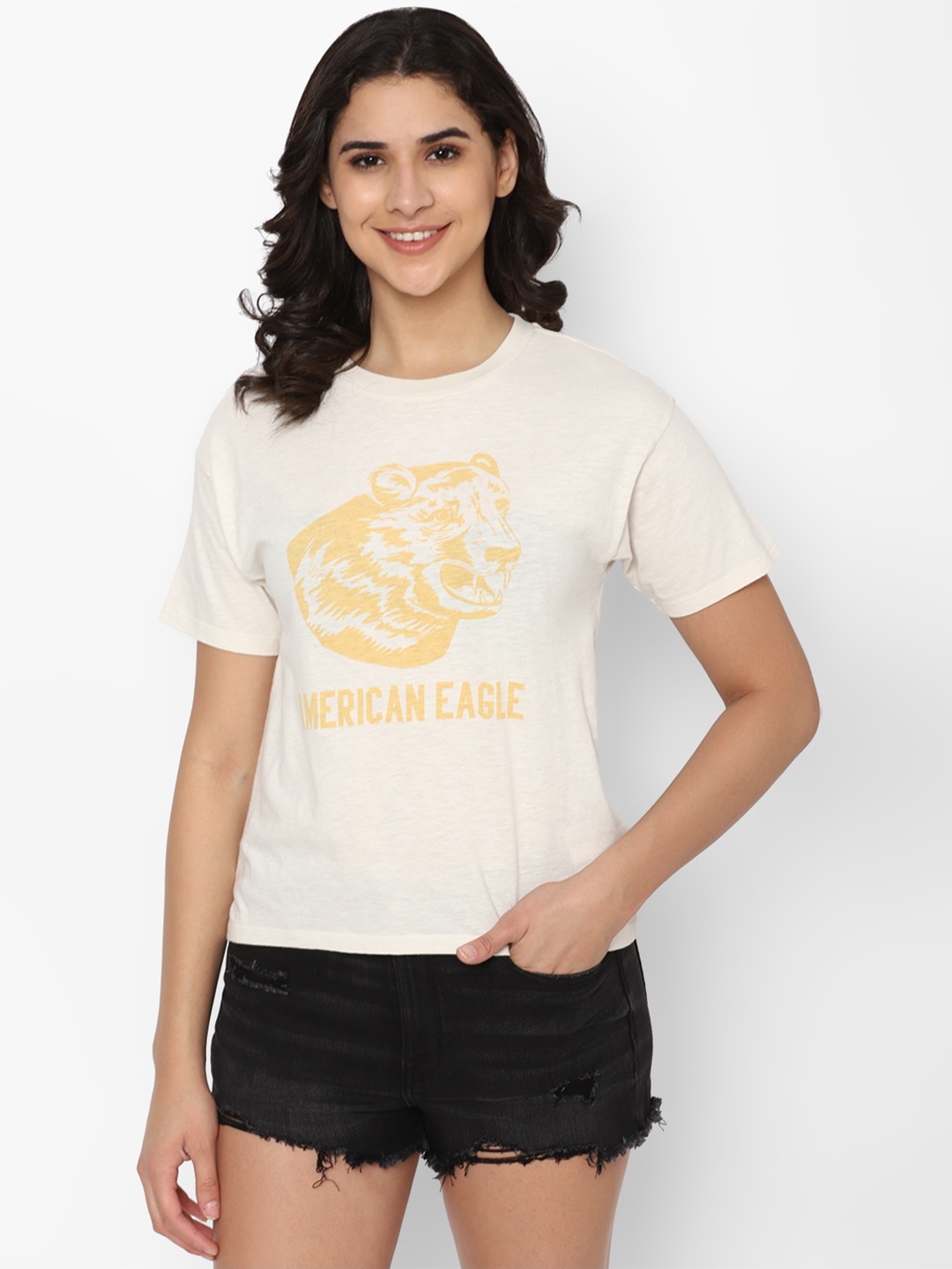

AMERICAN EAGLE OUTFITTERS Graphic Printed Round Neck Short Sleeves T-shirt, White
