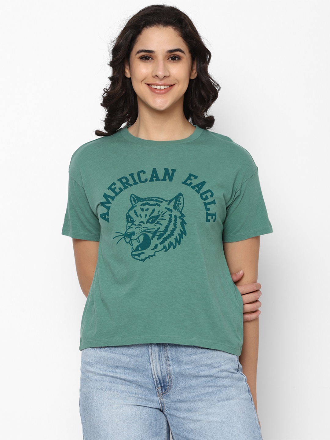 

AMERICAN EAGLE OUTFITTERS Typography Printed Round Neck Regular Sleeves Cotton T-shirt, Green