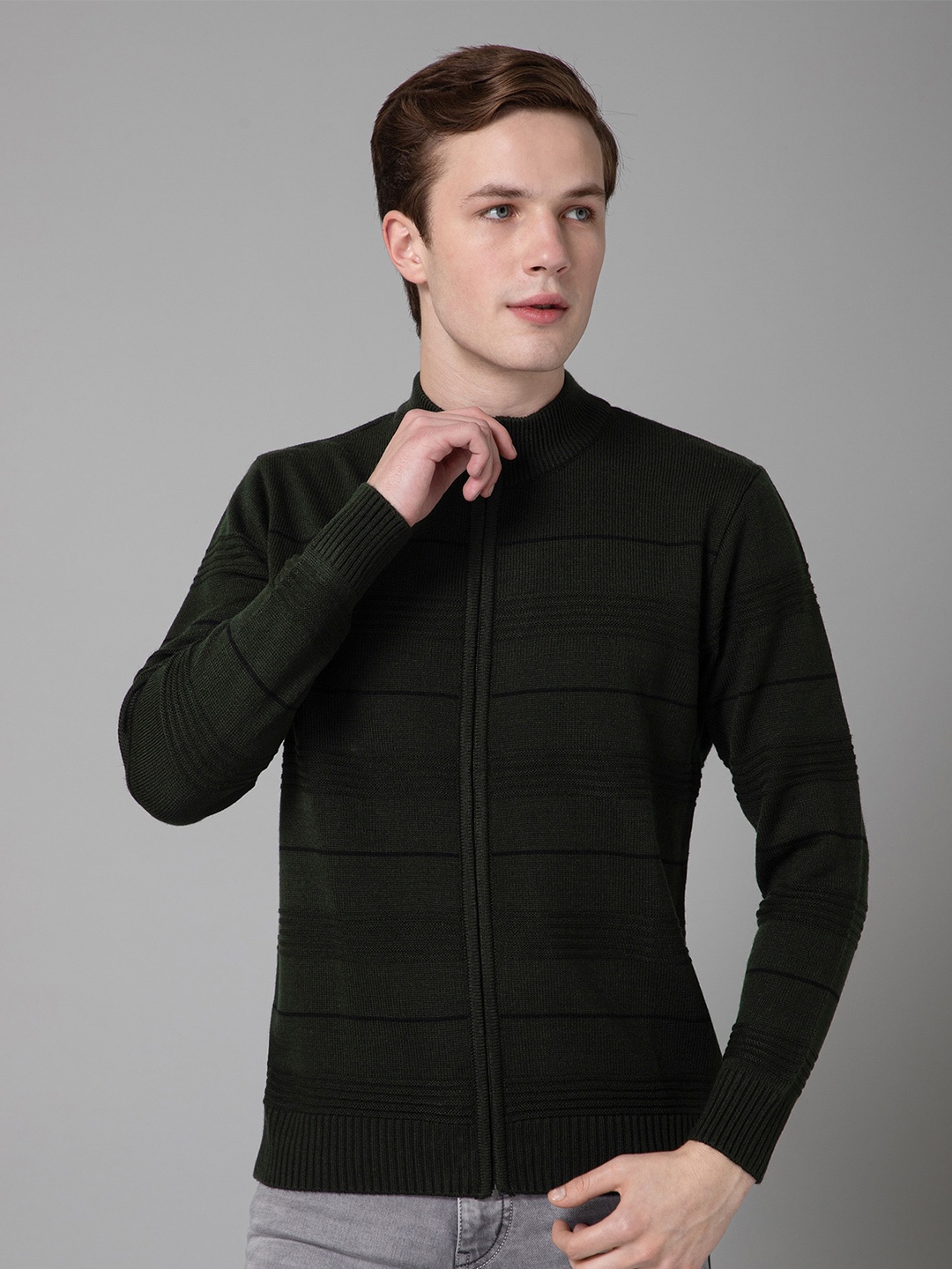 

Cantabil Mock Collar Long Sleeves Zip Detail Acrylic Pullover Sweater, Olive