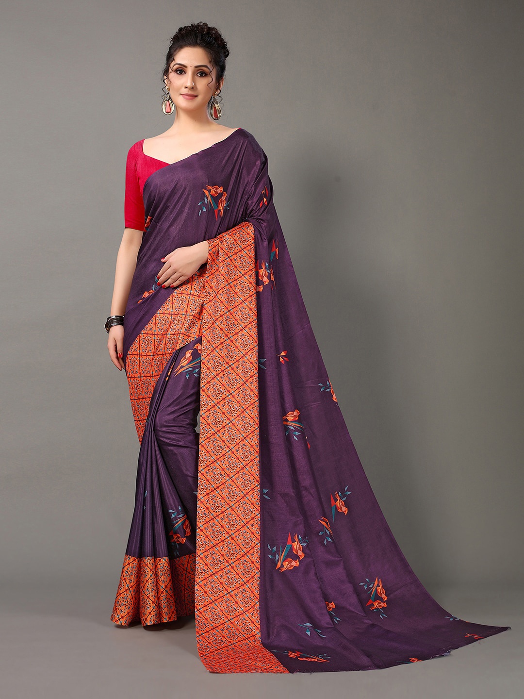 

KALINI Geometric Printed Saree, Purple