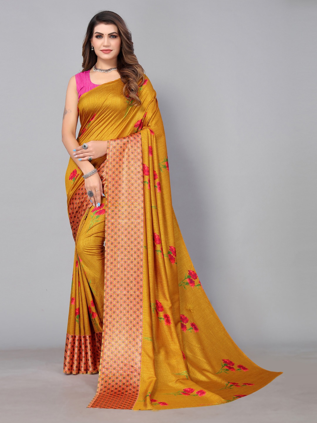 

KALINI Floral Printed Saree, Mustard