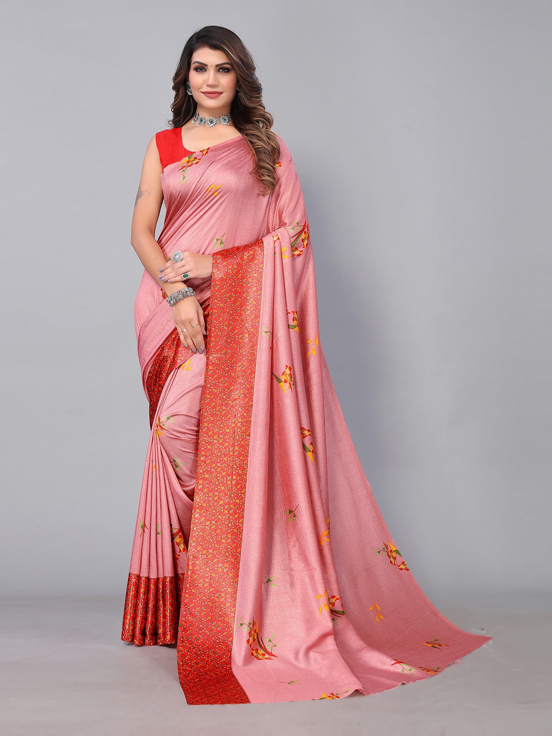 

KALINI Ethnic Motifs Printed Saree, Peach