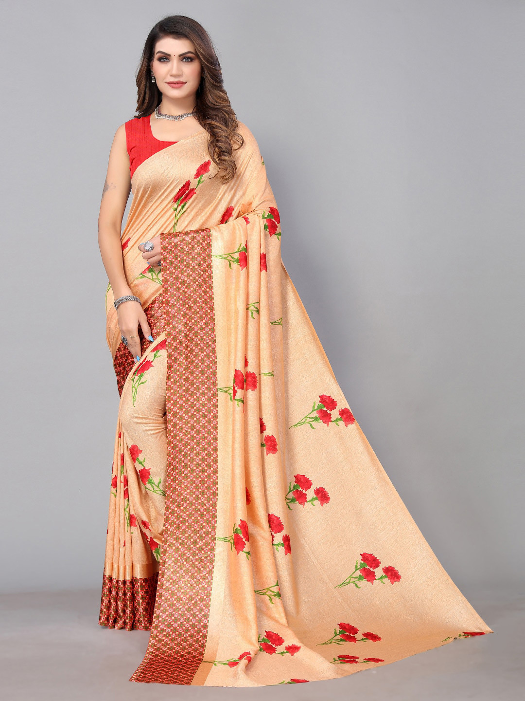 

KALINI Floral Printed Saree, Beige