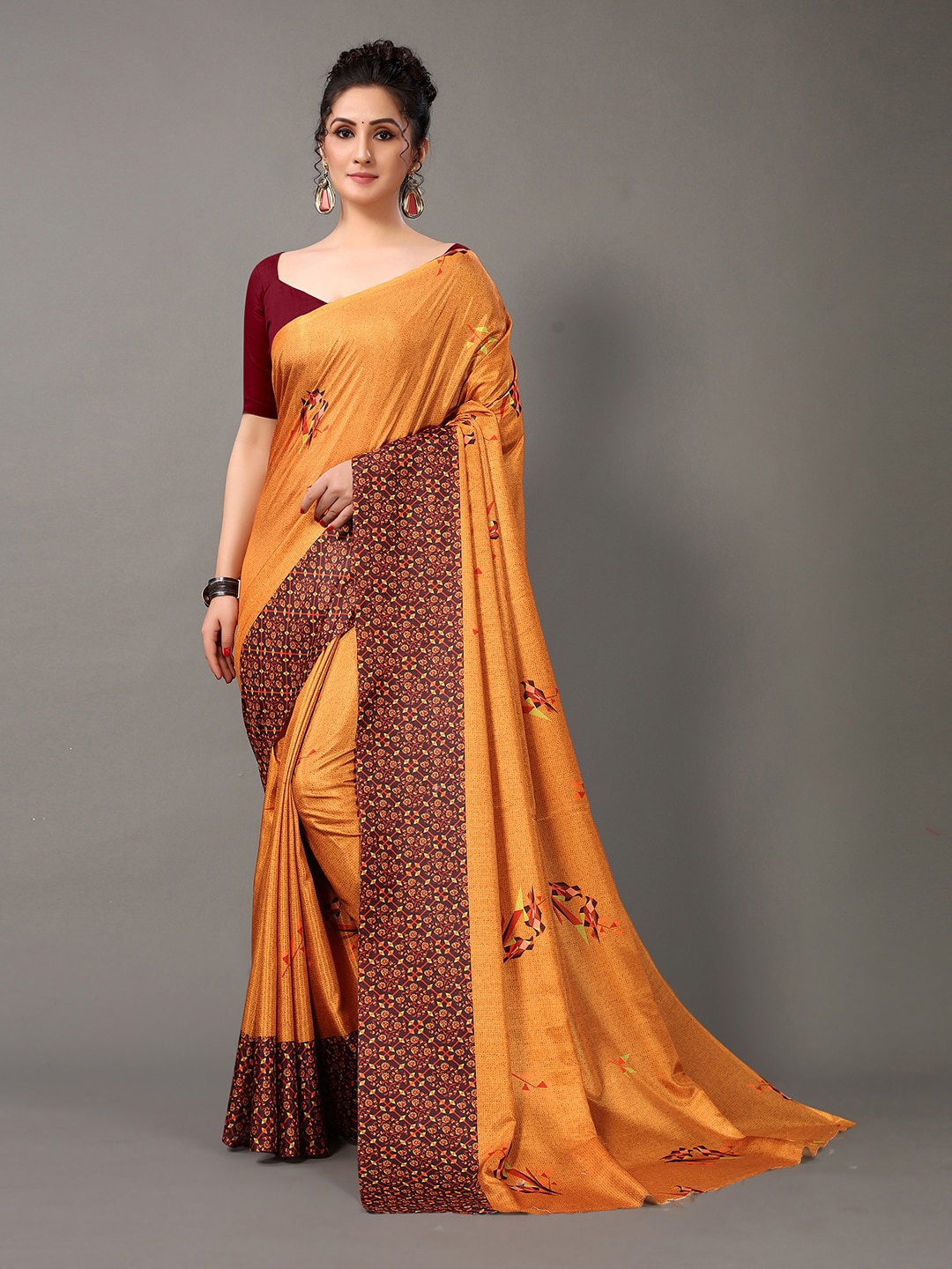 

KALINI Abstract Printed Saree, Mustard