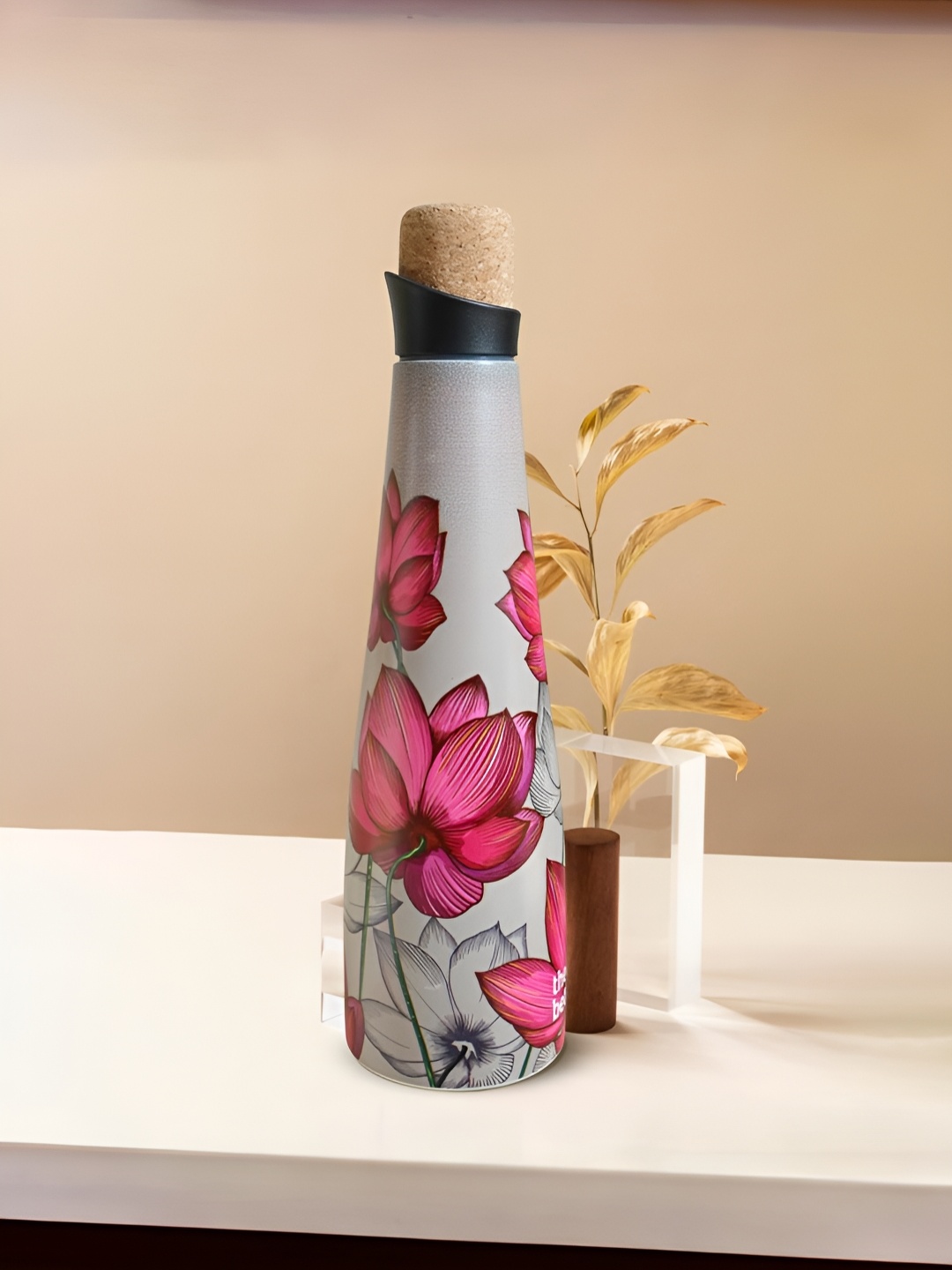 

The Better Home Black & Pink Floral Printed Stainless Steel Water Bottle 750 ml