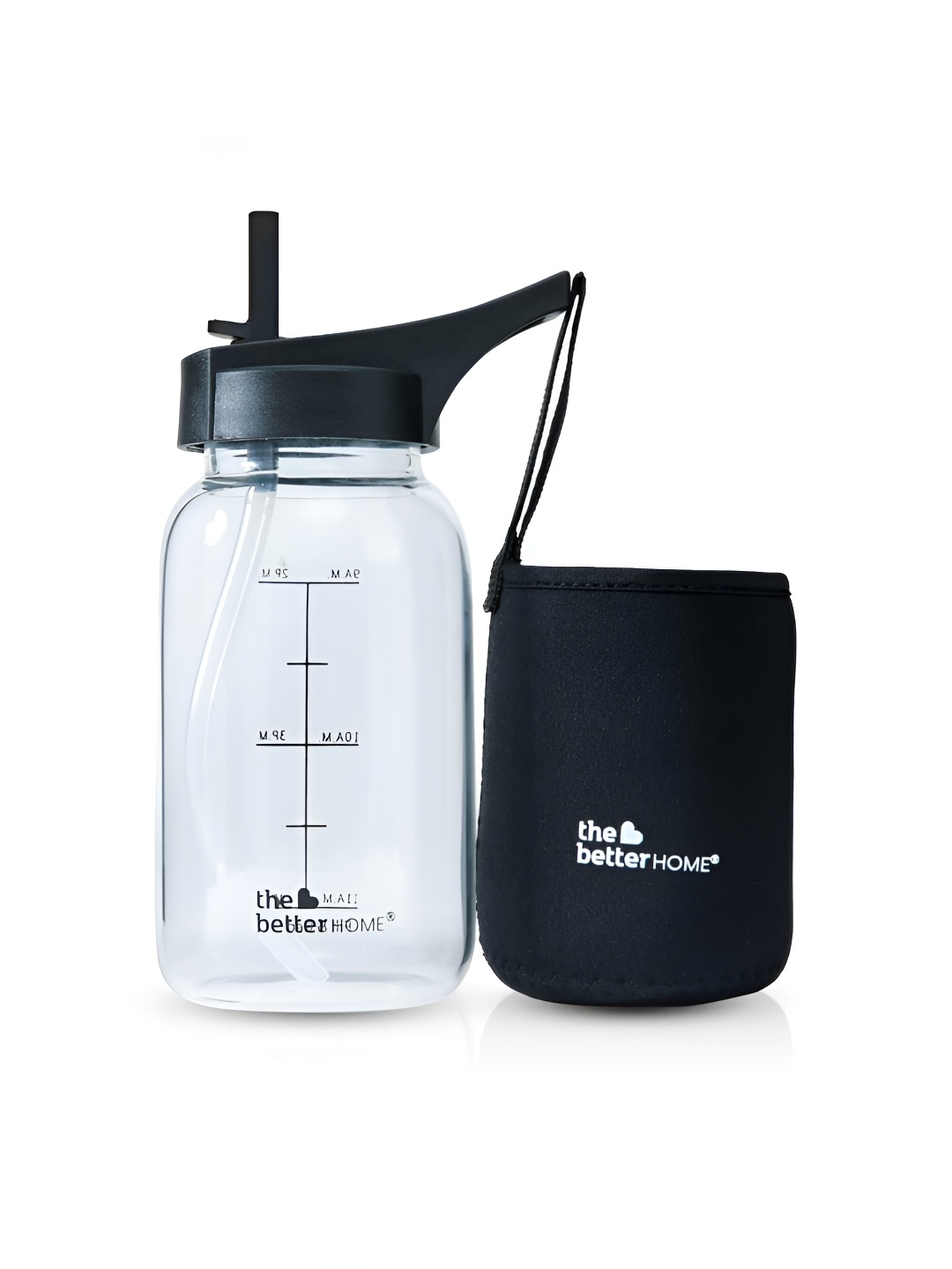 

The Better Home Black & Transparent Glass Water Bottle With Pouch 650 ml