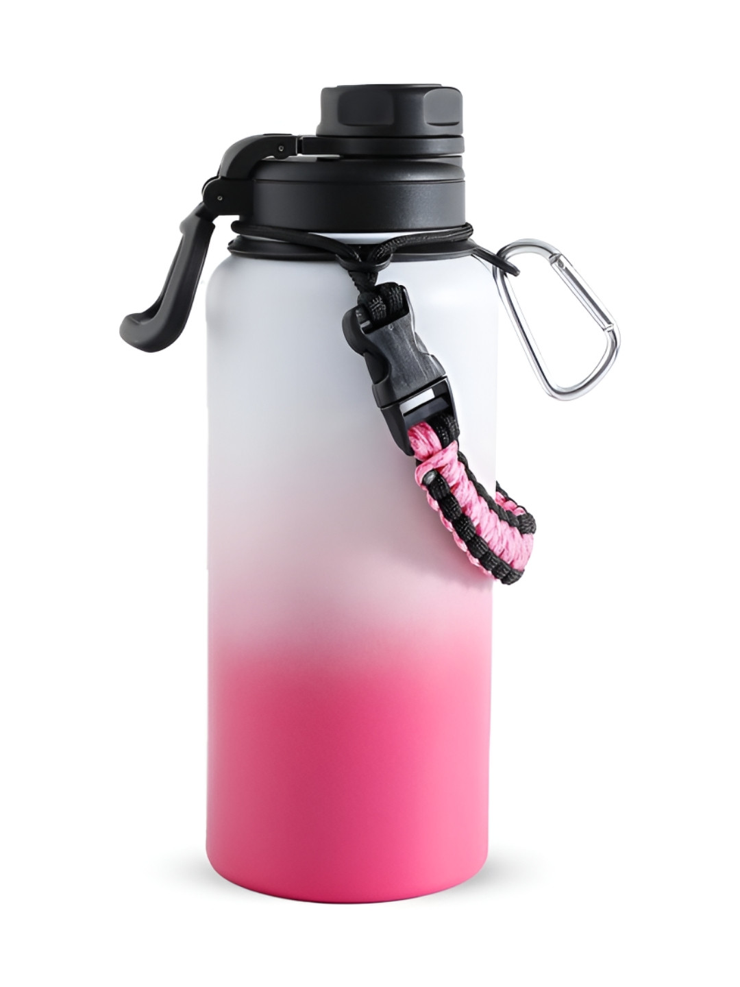 

The Better Home Pink & White Stainless Steel Water Bottle With Rope and Carabiner 1.2 L