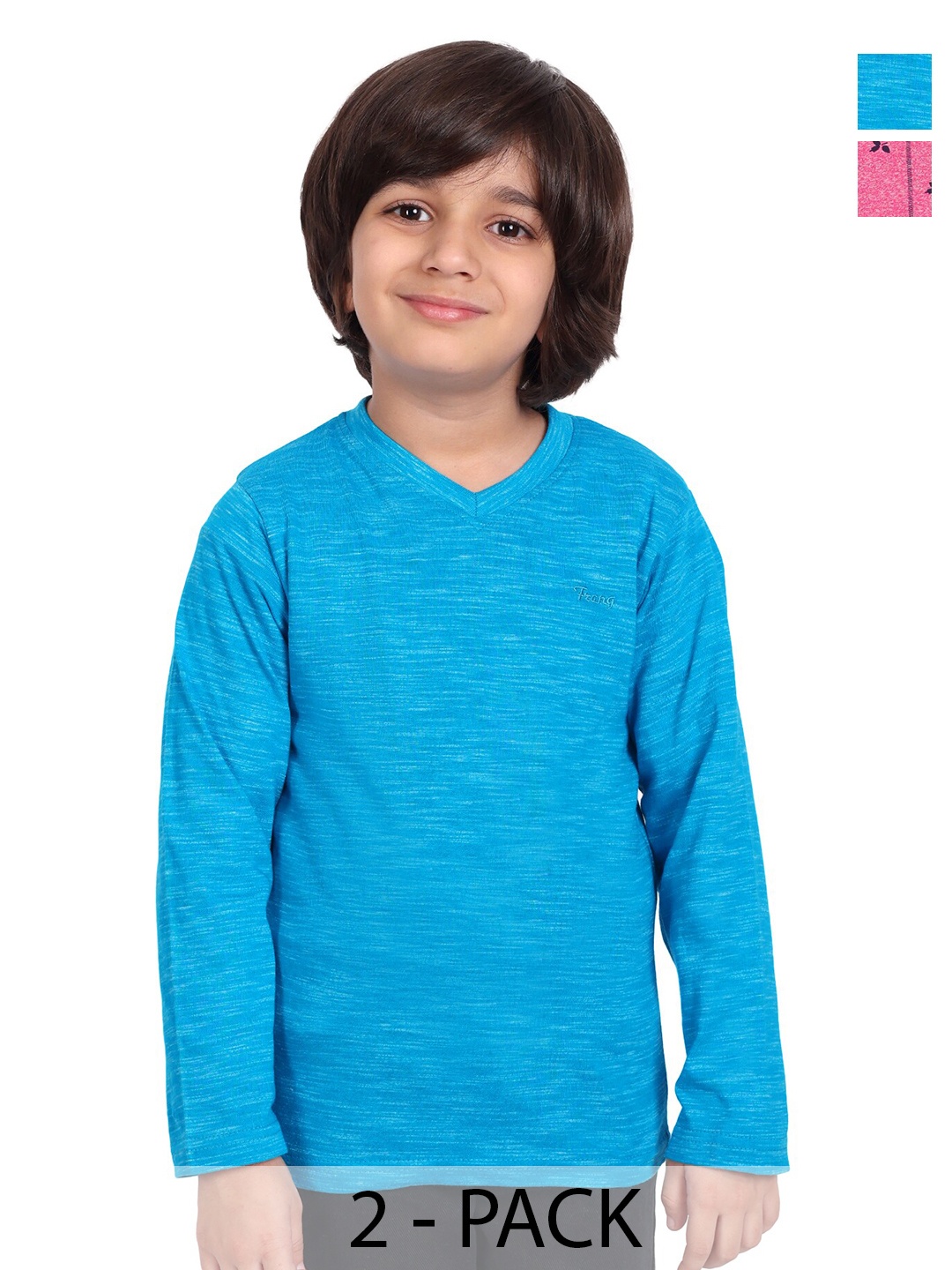 

BAESD Boys Pack of 2 V Neck Long Sleeves Regular Fit Cotton Casual T-shirt, Blue