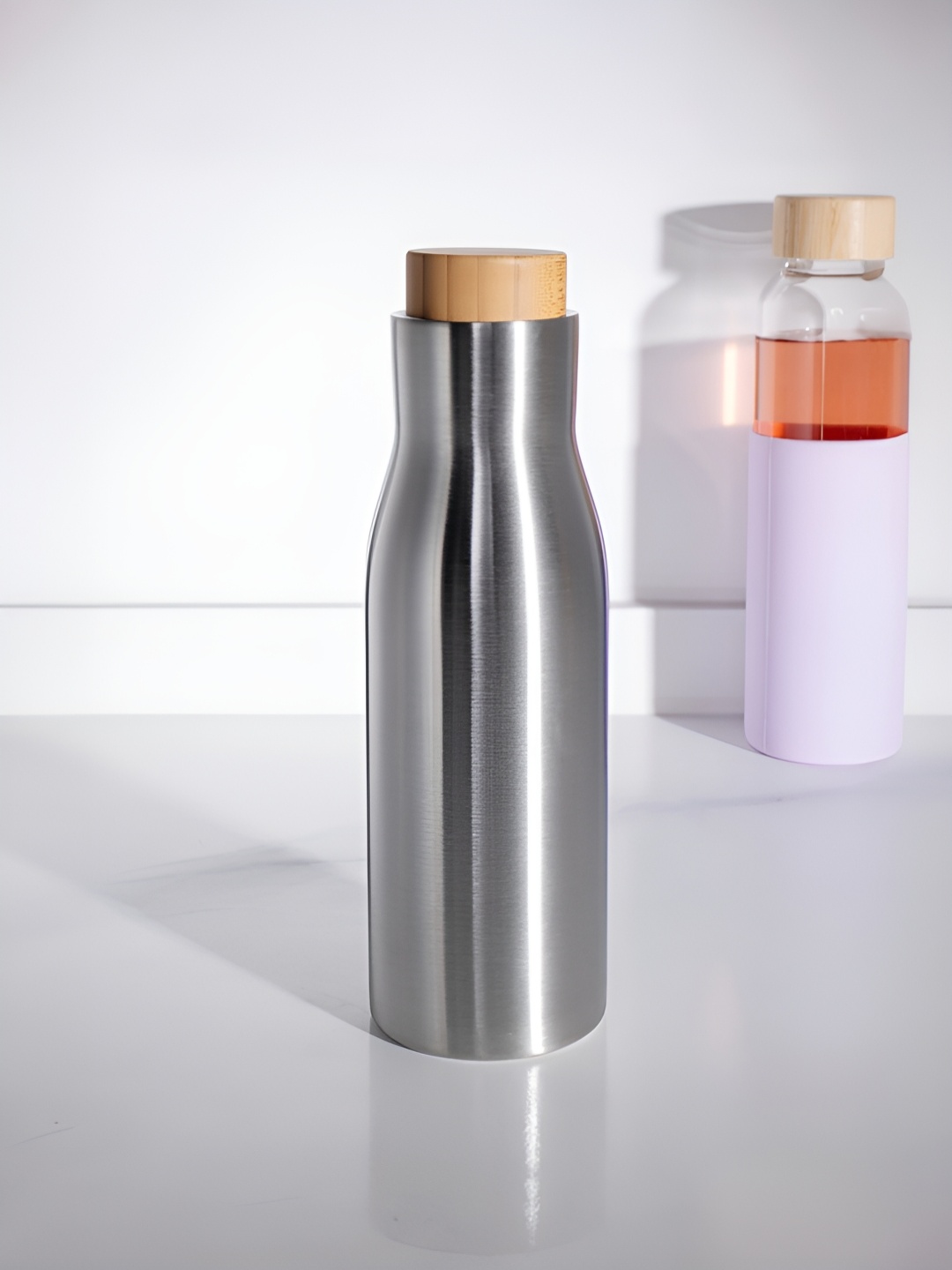 

USHA SHRIRAM Silver Toned & Brown Leak Proof Stainless Steel Flask Water Bottle 500 ml