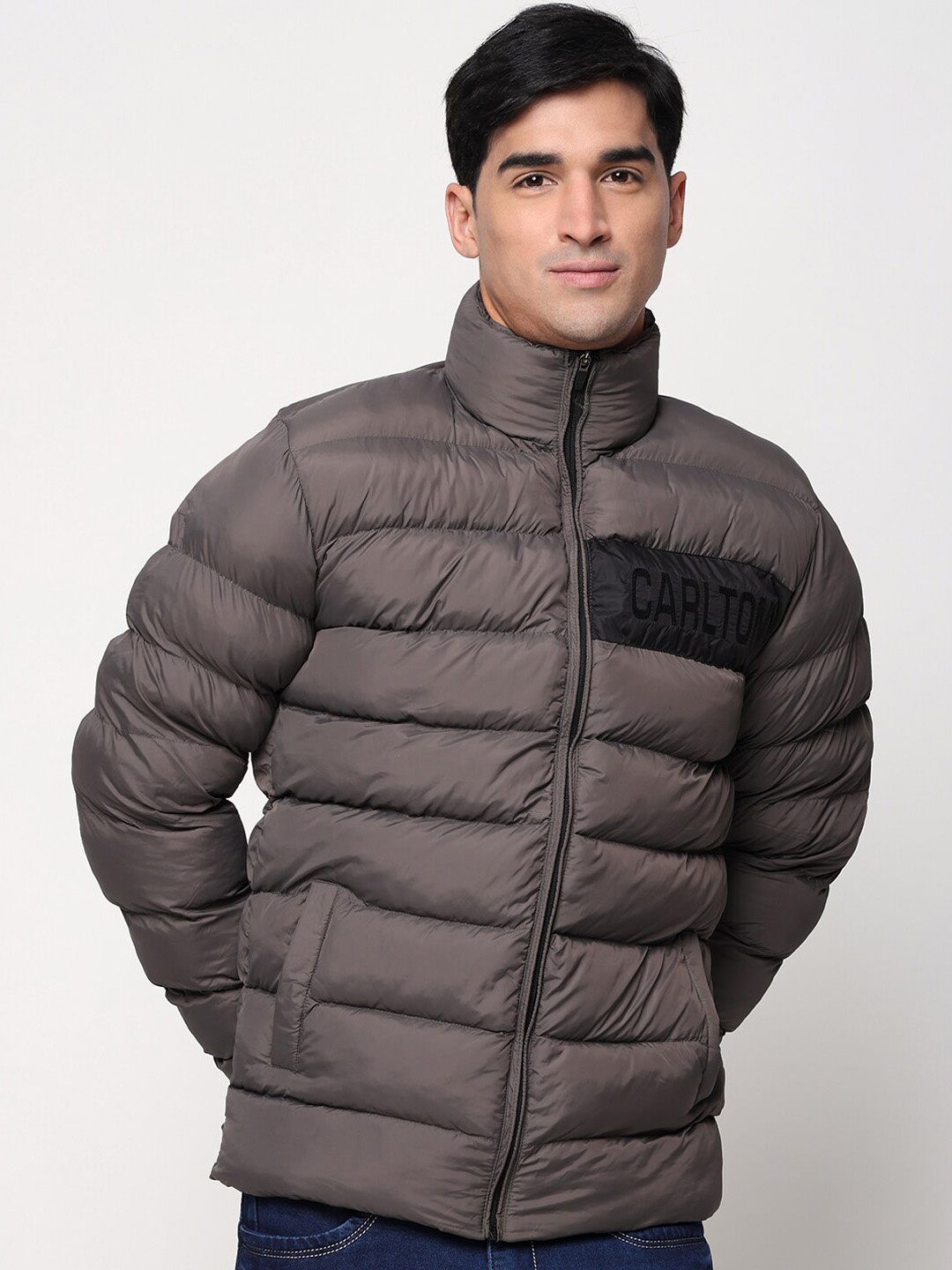 

CL SPORT Mock Collar Lightweight Puffer Jacket, Camel brown