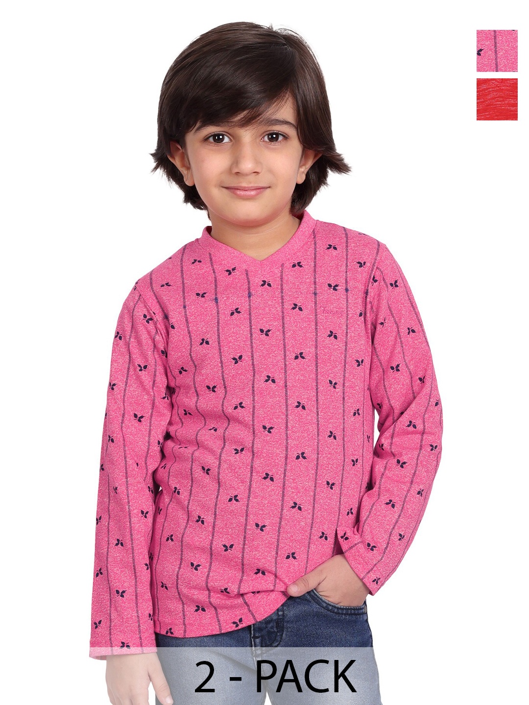 

BAESD Boys Pack Of 2 V-Neck Long Sleeves T-shirts, Pink