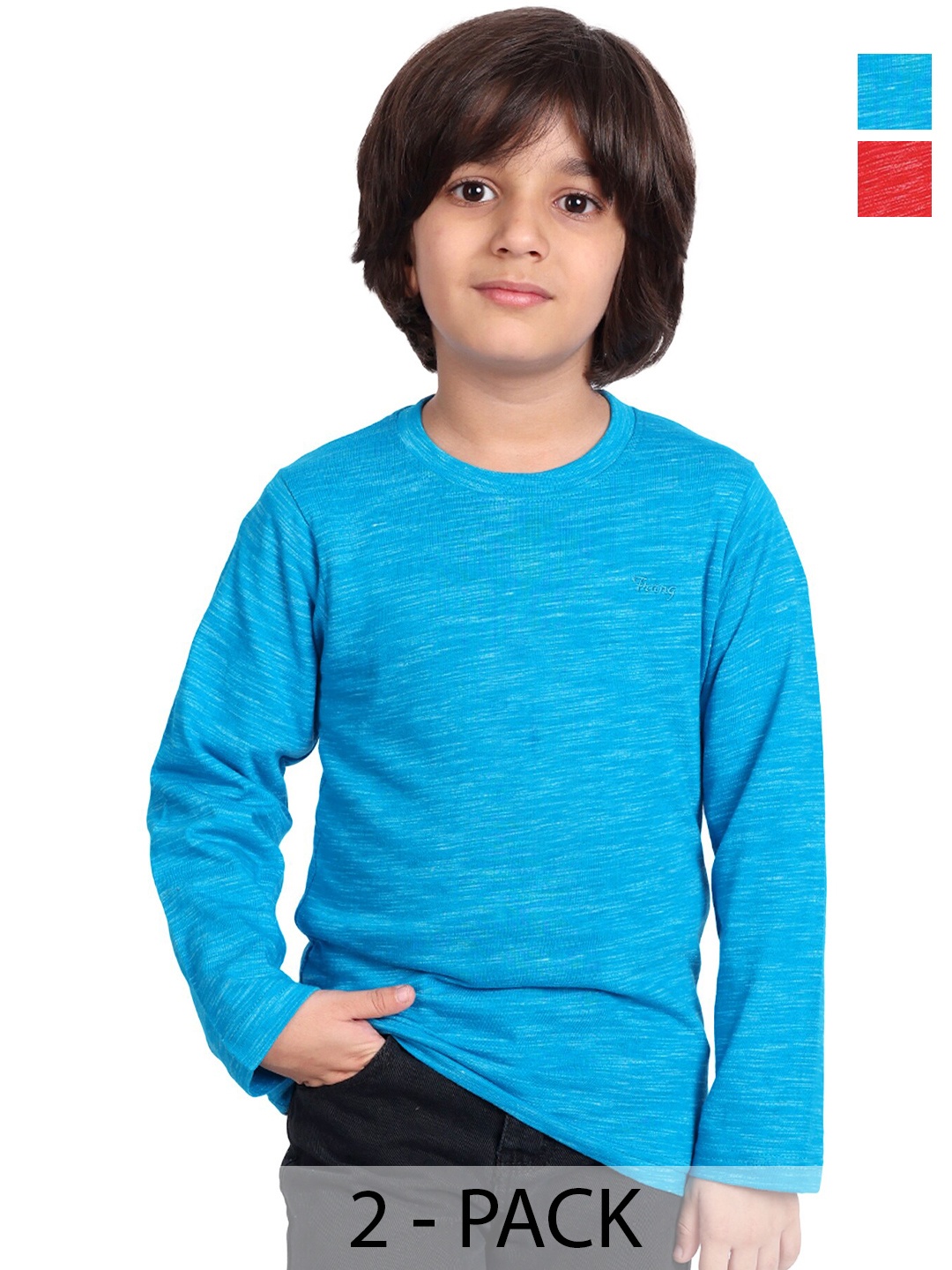 

BAESD Boys Pack of 2 Round Neck Long Sleeves Regular Fit Cotton Casual T-shirt, Blue