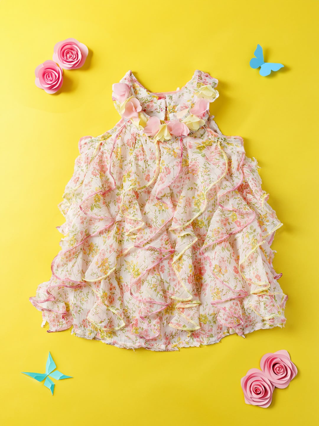 

Nauti Nati Infant Girls Floral Print Ruffled Chiffon A-Line Dress, Pink