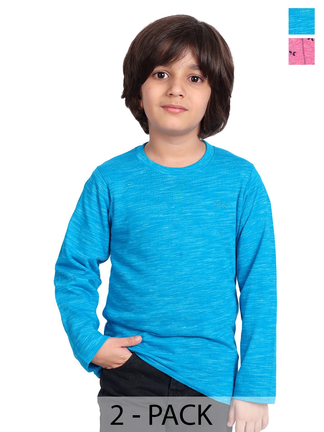 

BAESD Boys Pack Of 2 Printed Round Neck Long Sleeves Cotton T-shirt, Pink