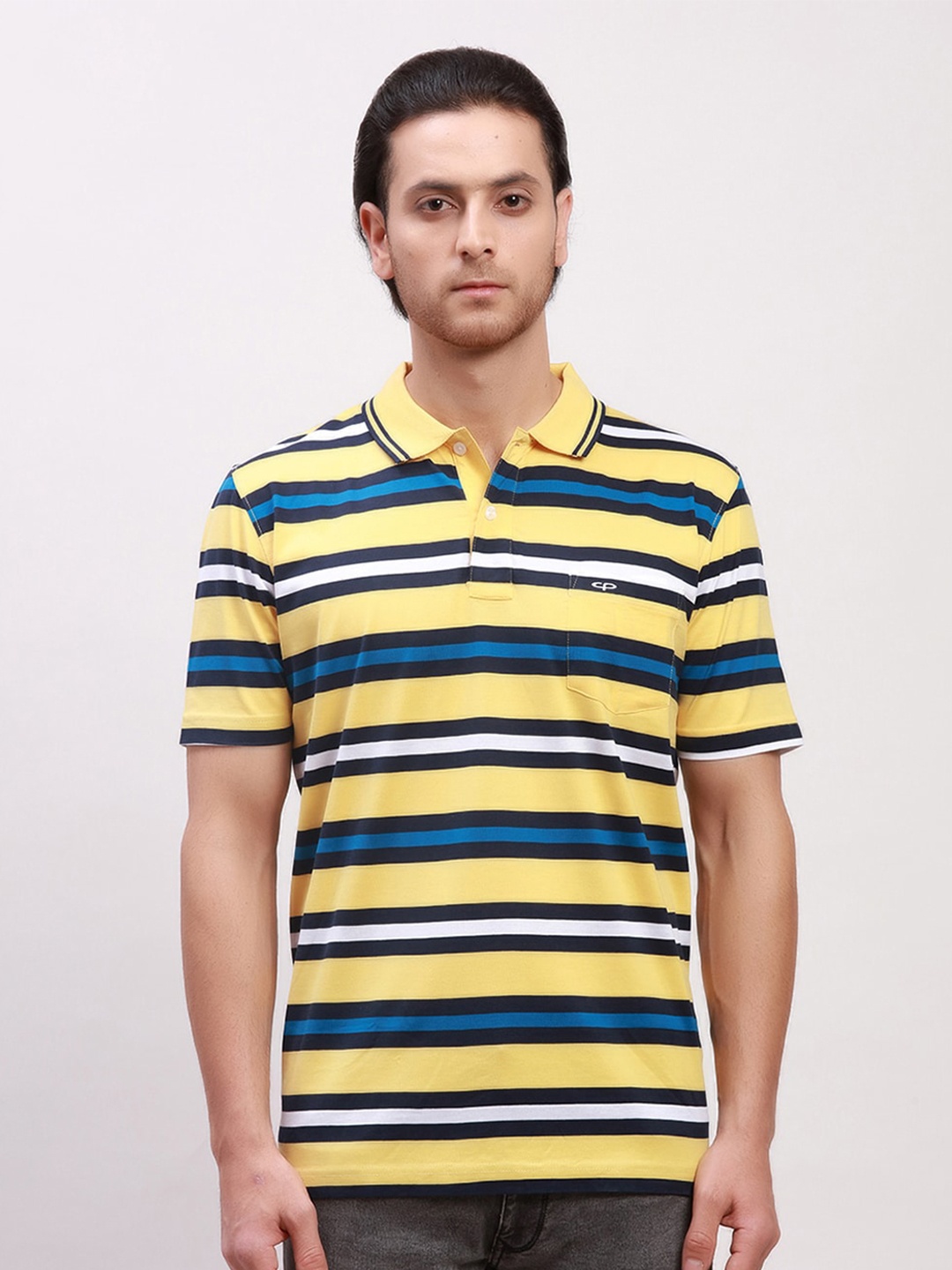 ColorPlus Relaxed Fit Striped Polo Collar Cotton T-shirt, Yellow