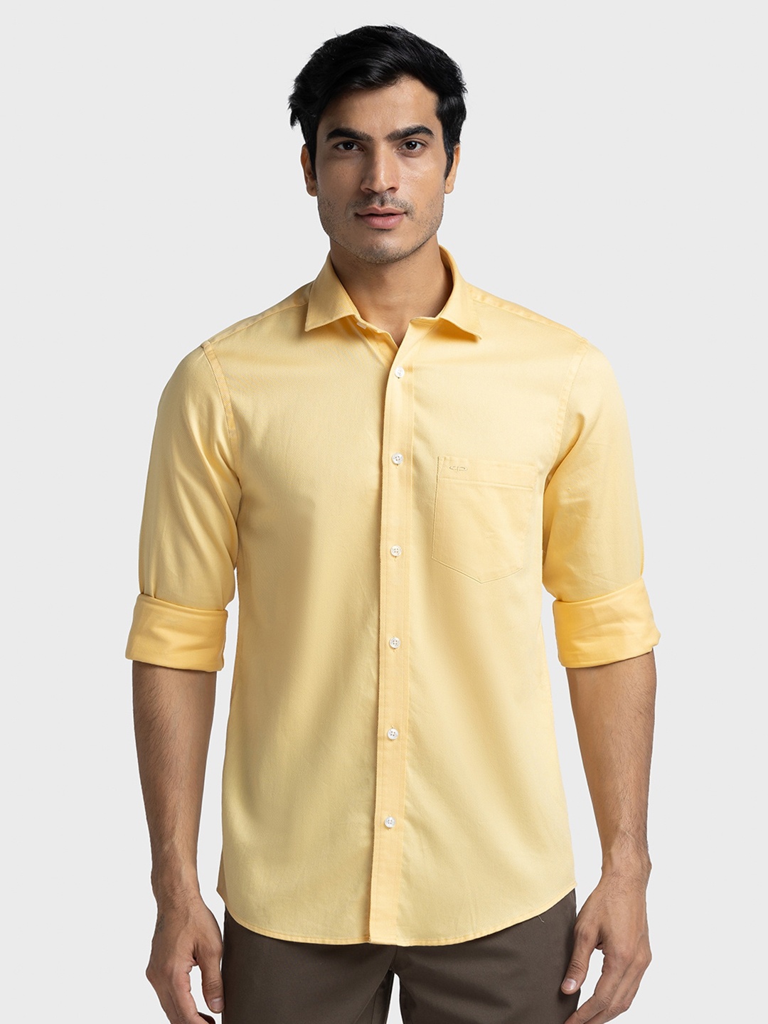 

ColorPlus Cotton Tailored Fit Spread Collar Curved Casual Shirt, Yellow
