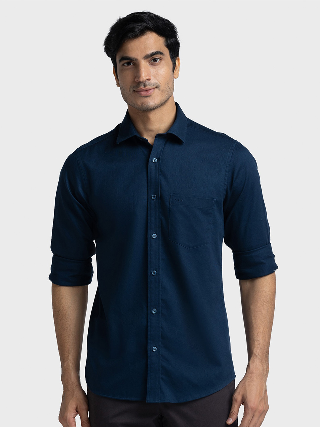 

ColorPlus Cotton Tailored Fit Spread Collar Curved Casual Shirt, Blue