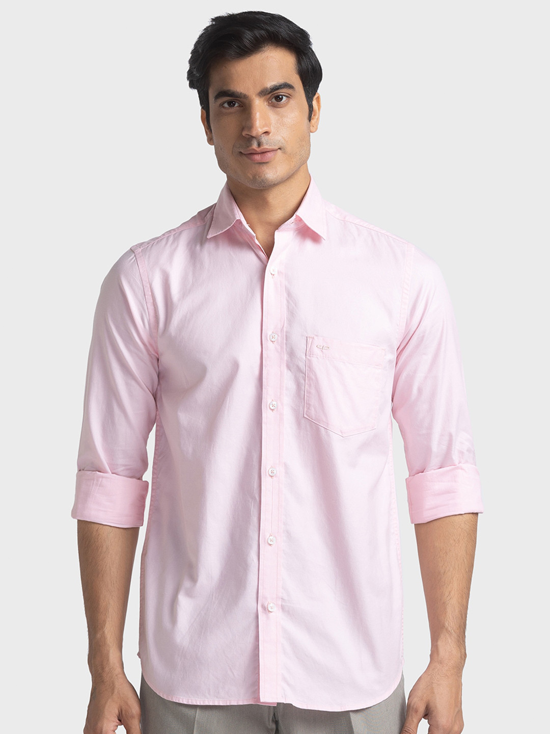 

ColorPlus Cotton Tailored Fit Spread Collar Curved Casual Shirt, Red