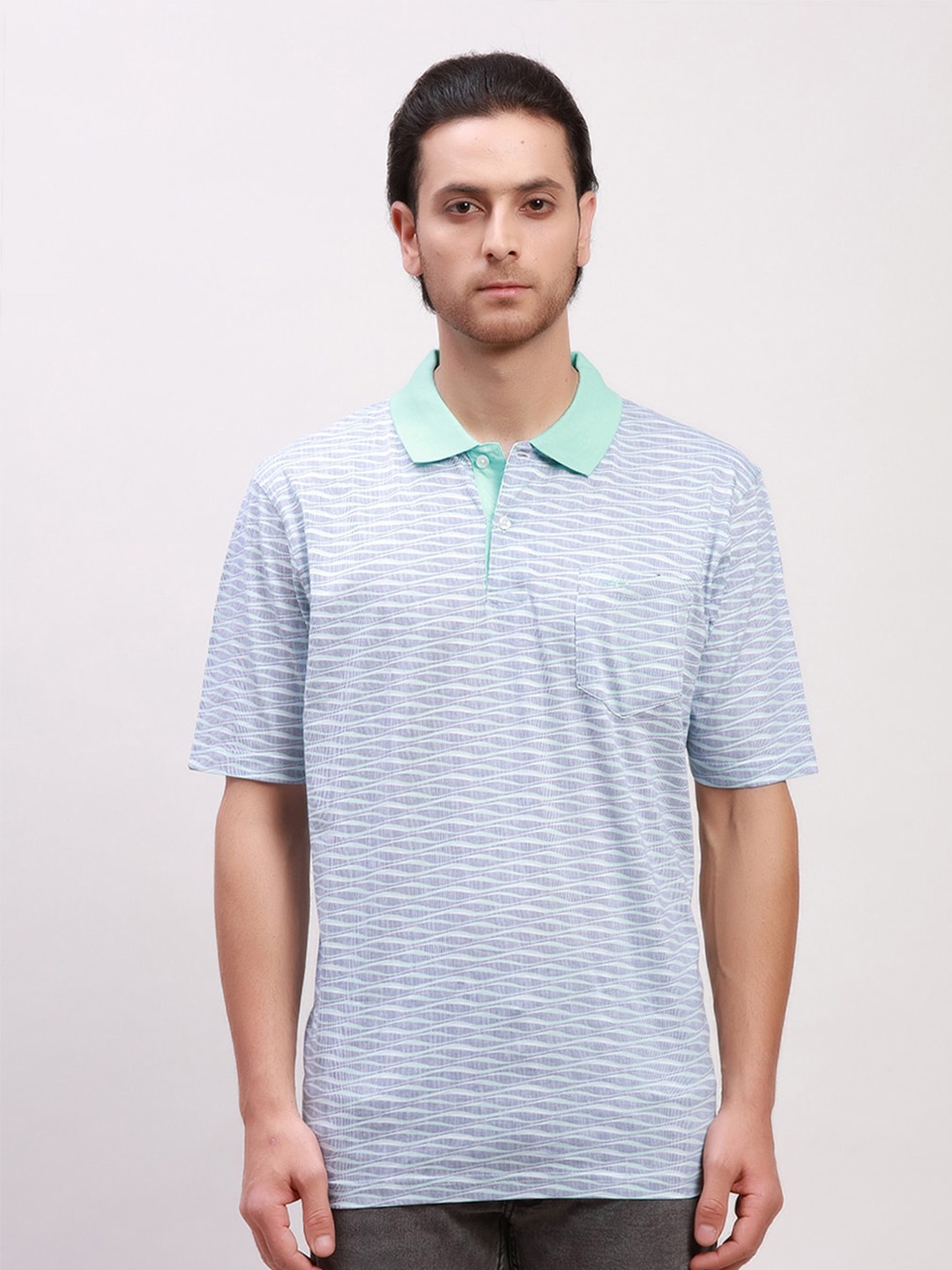

ColorPlus Geometric Printed Polo Collar Relaxed Fit Cotton T-shirt, Blue
