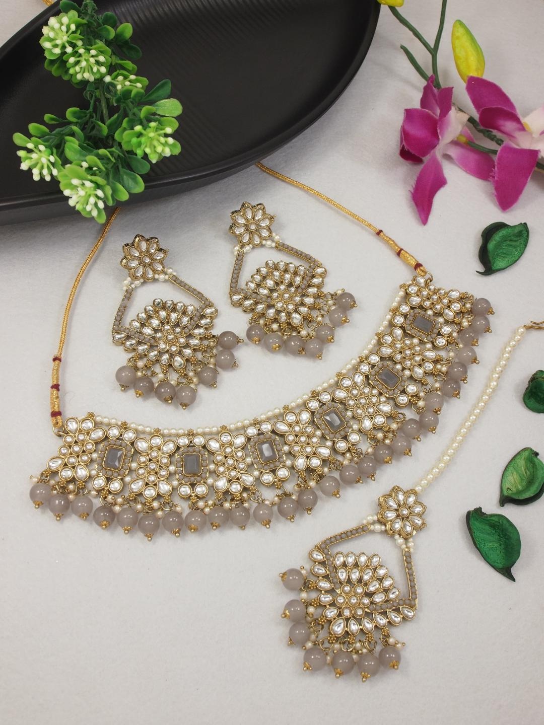 

I Jewels Gold Plated Kundan & Pearls Studded Jewellary Set