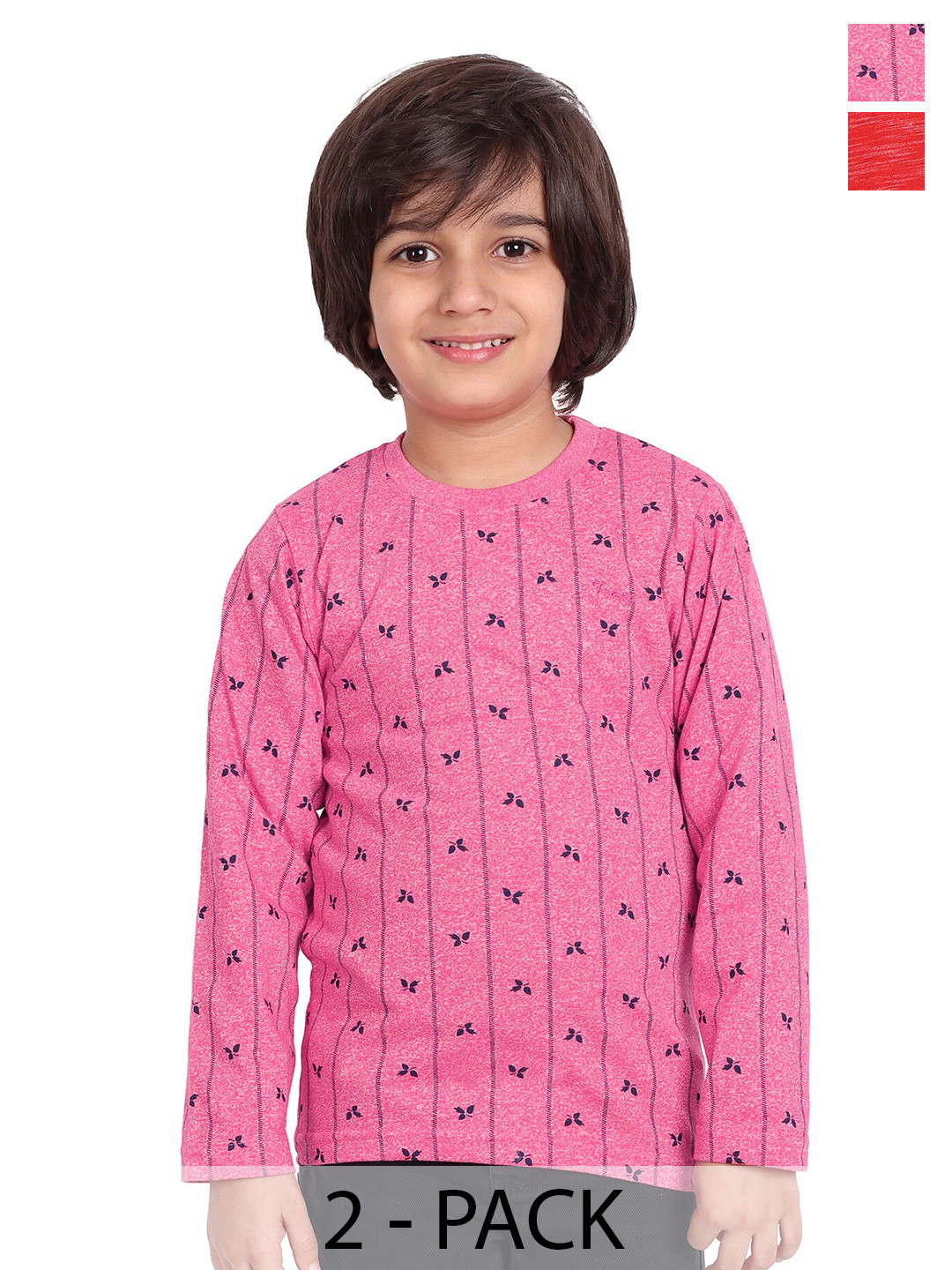 

BAESD Boys Pack Of 2 Round Neck Long Sleeves Cotton T-shirt, Pink
