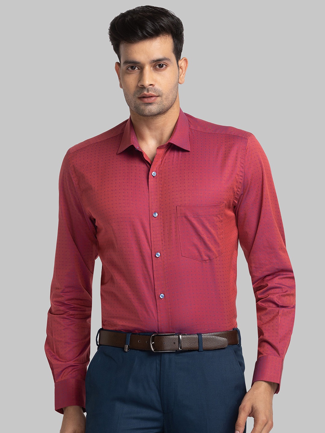 

Park Avenue Self Design Textured Long Sleeves Cotton Formal Shirt, Maroon