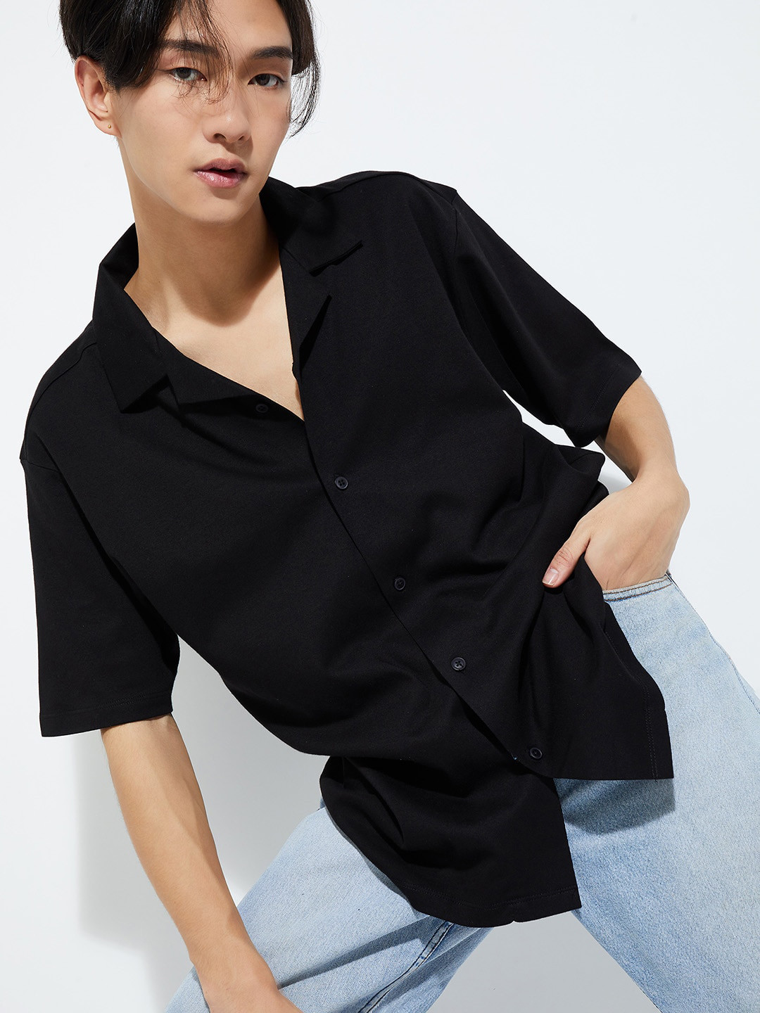 

max URB_N Regular Fit Resort Collar Shirt, Black