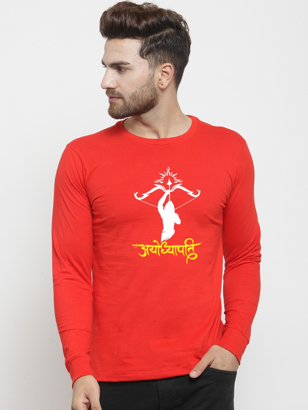 

Friskers Printed Round Neck Long Sleeves Slim Fit Cotton T-shirt, Red