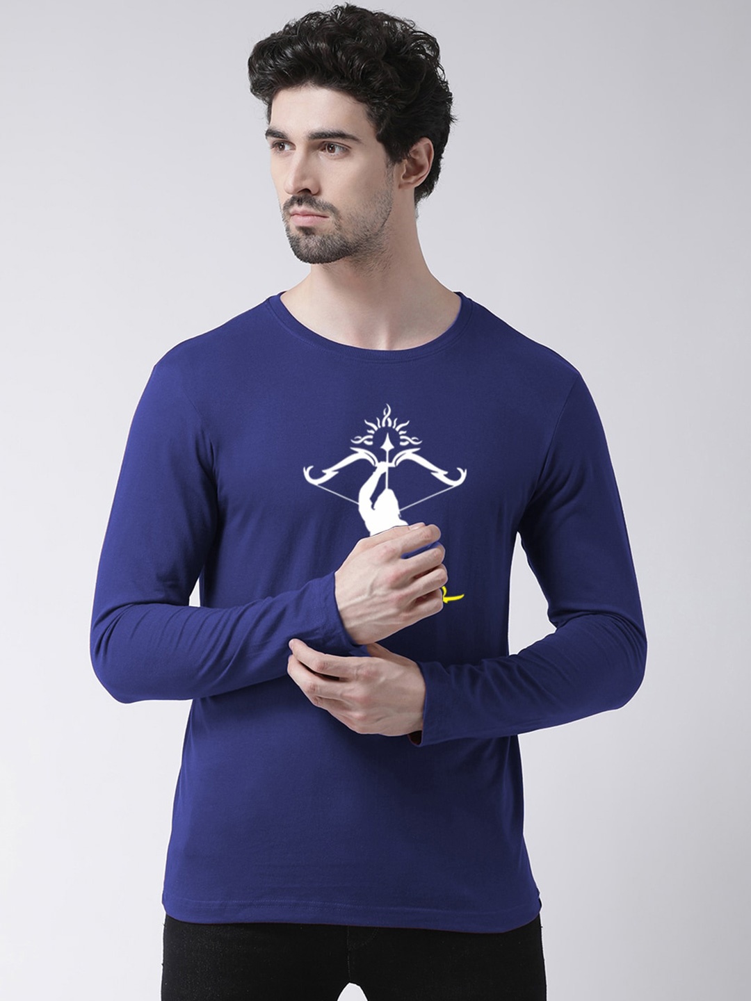 

Friskers Graphic Printed Round Neck Long Sleeves Slim Fit Cotton T-shirt, Blue