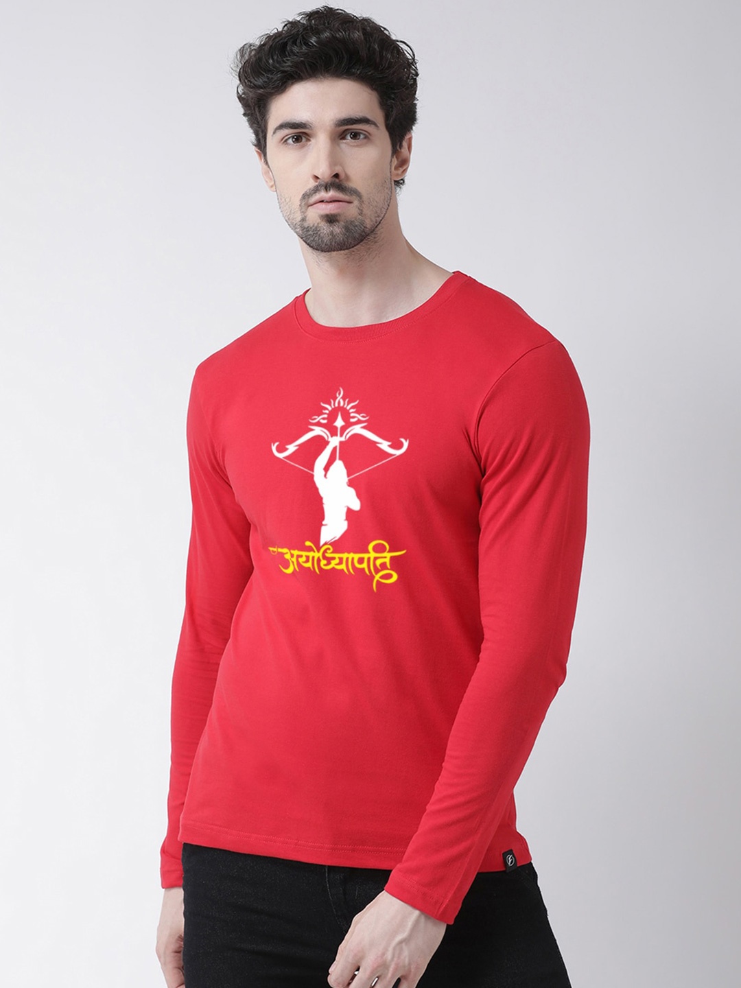 

Friskers Printed Round Neck Long Sleeves Slim Fit Cotton T-shirt, Red