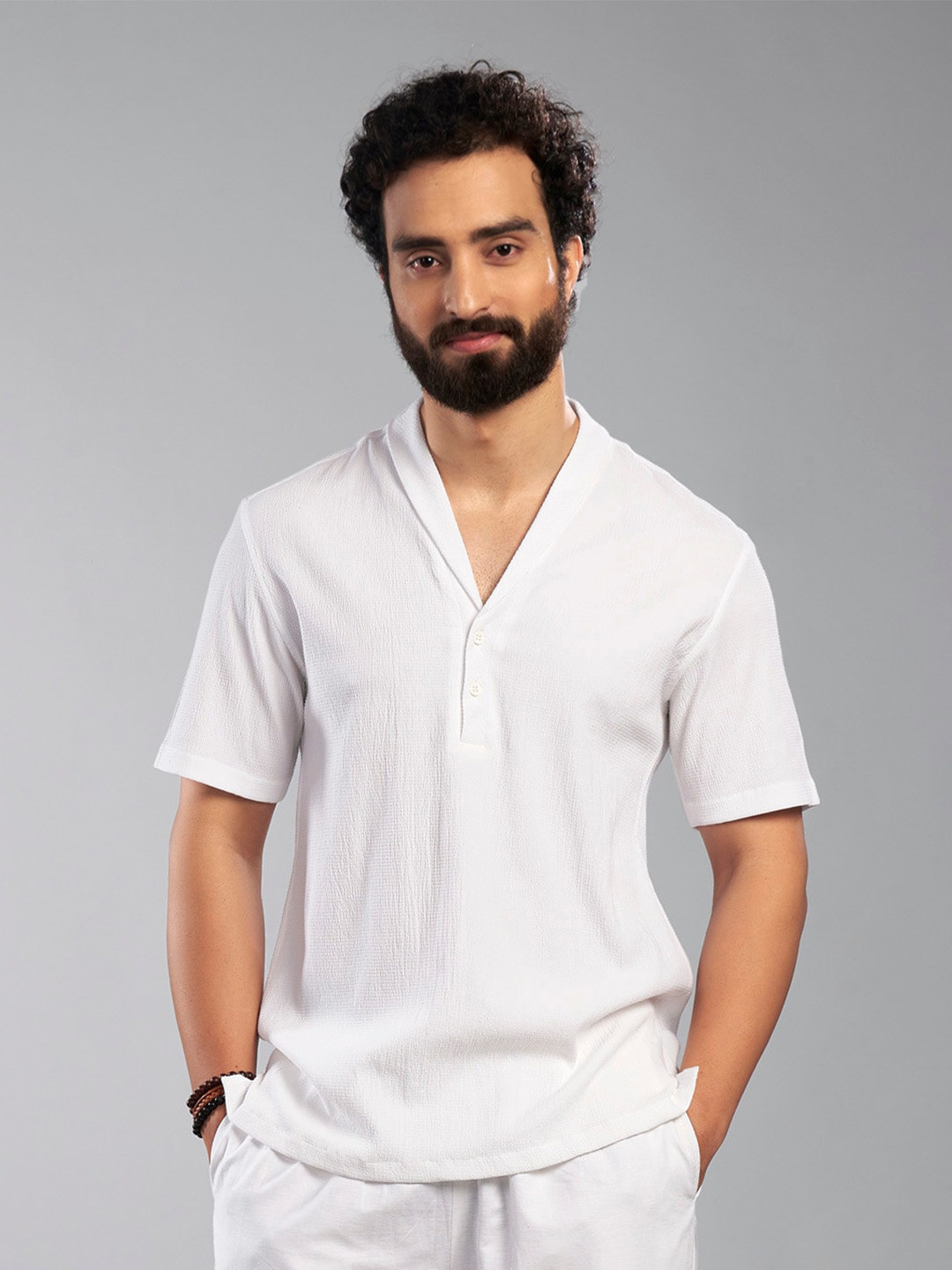 

KINGDOM OF WHITE Premium Collarless Short Sleeves Casual Shirt