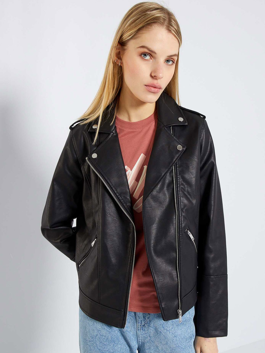 

KIABI Lapel Collar Biker Jacket, Black