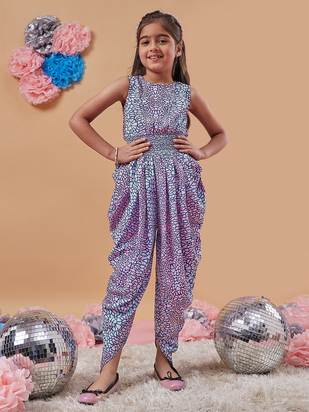 

pspeaches Girls Abstract Printed Basic Jumpsuit, Blue